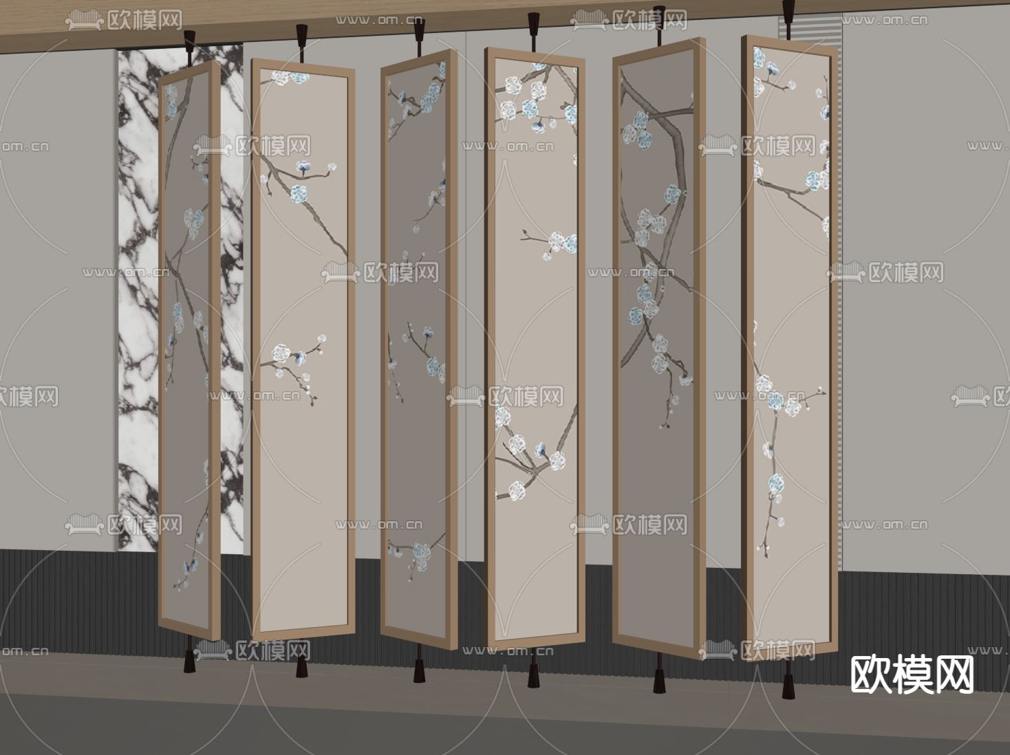 新中式屏风 隔断su模型下载（渲染图1）
