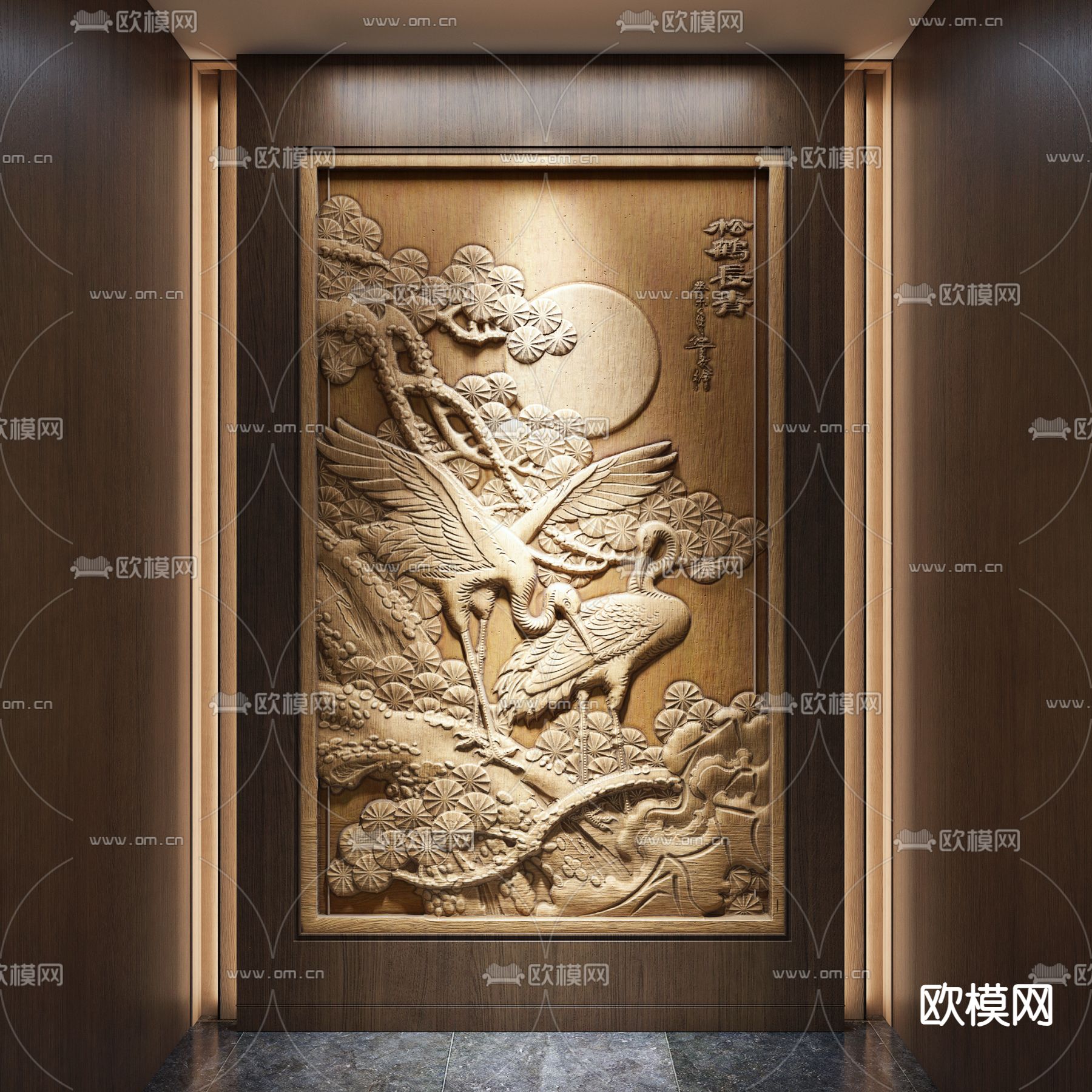 新中式浮雕玄关su模型下载（渲染图2）