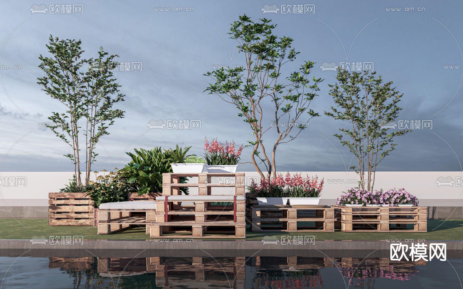 花箱外摆 花坛su模型下载（渲染图3）