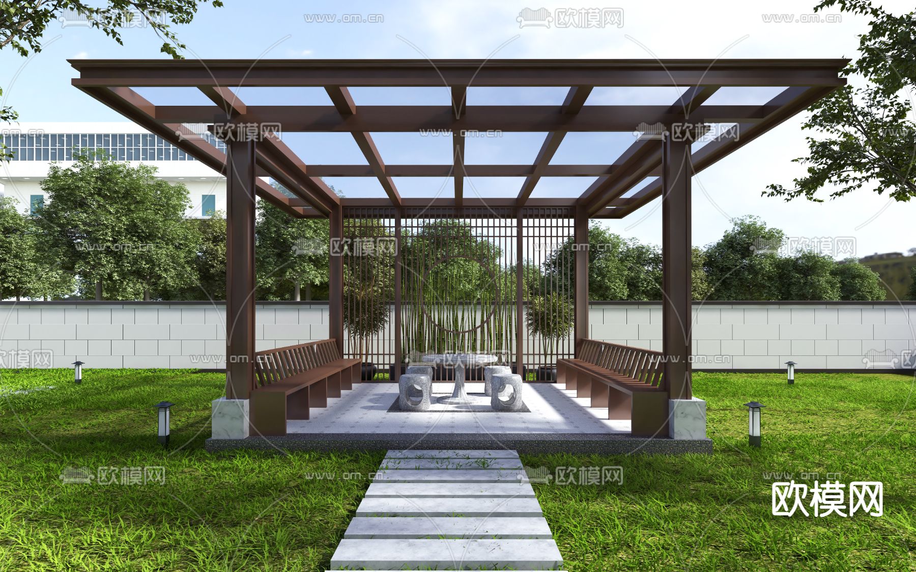 新中式亭子 凉亭 景观亭3d模型下载