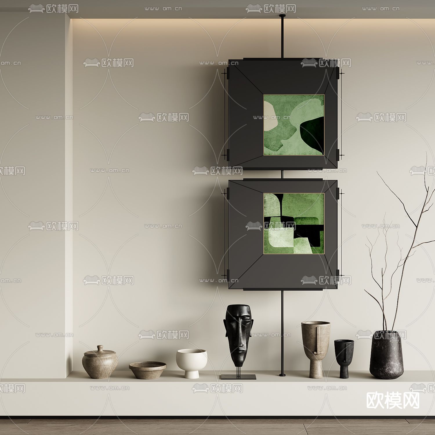 侘寂风装饰画 挂画su模型下载（渲染图2）