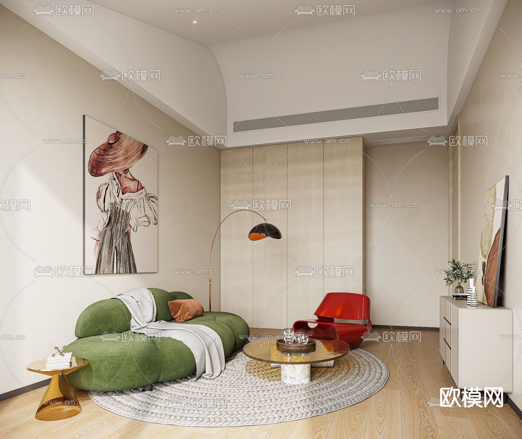 现代休息室 娱乐室3d模型下载（渲染图1）