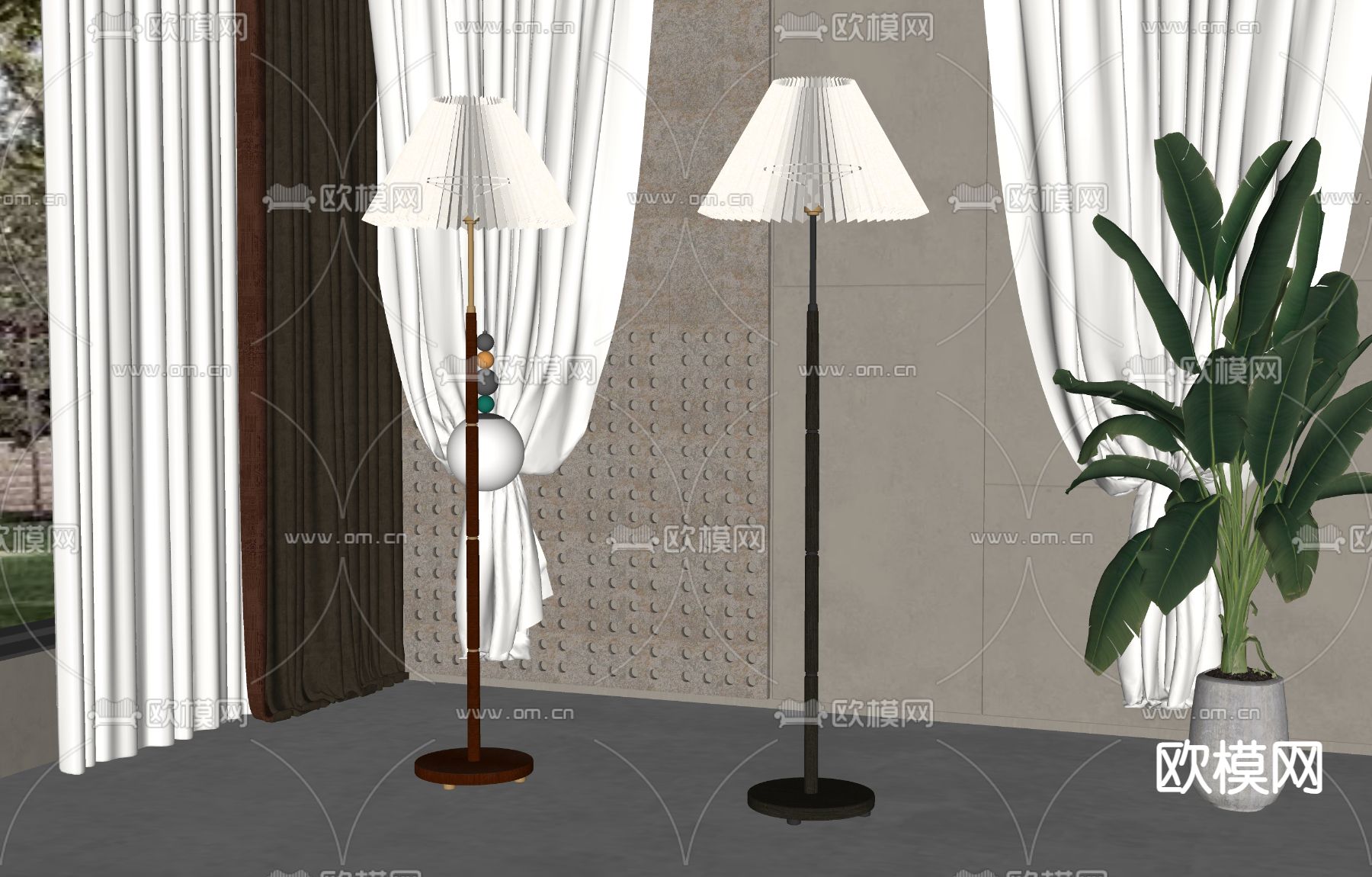 美式落地灯su模型下载（渲染图1）