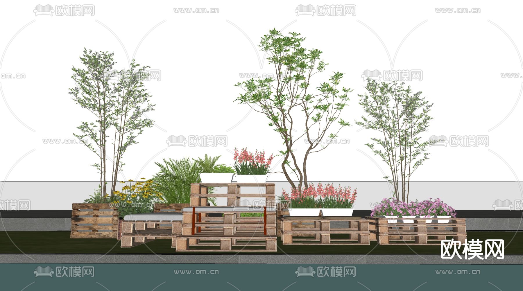 花箱外摆 花坛su模型下载（渲染图1）