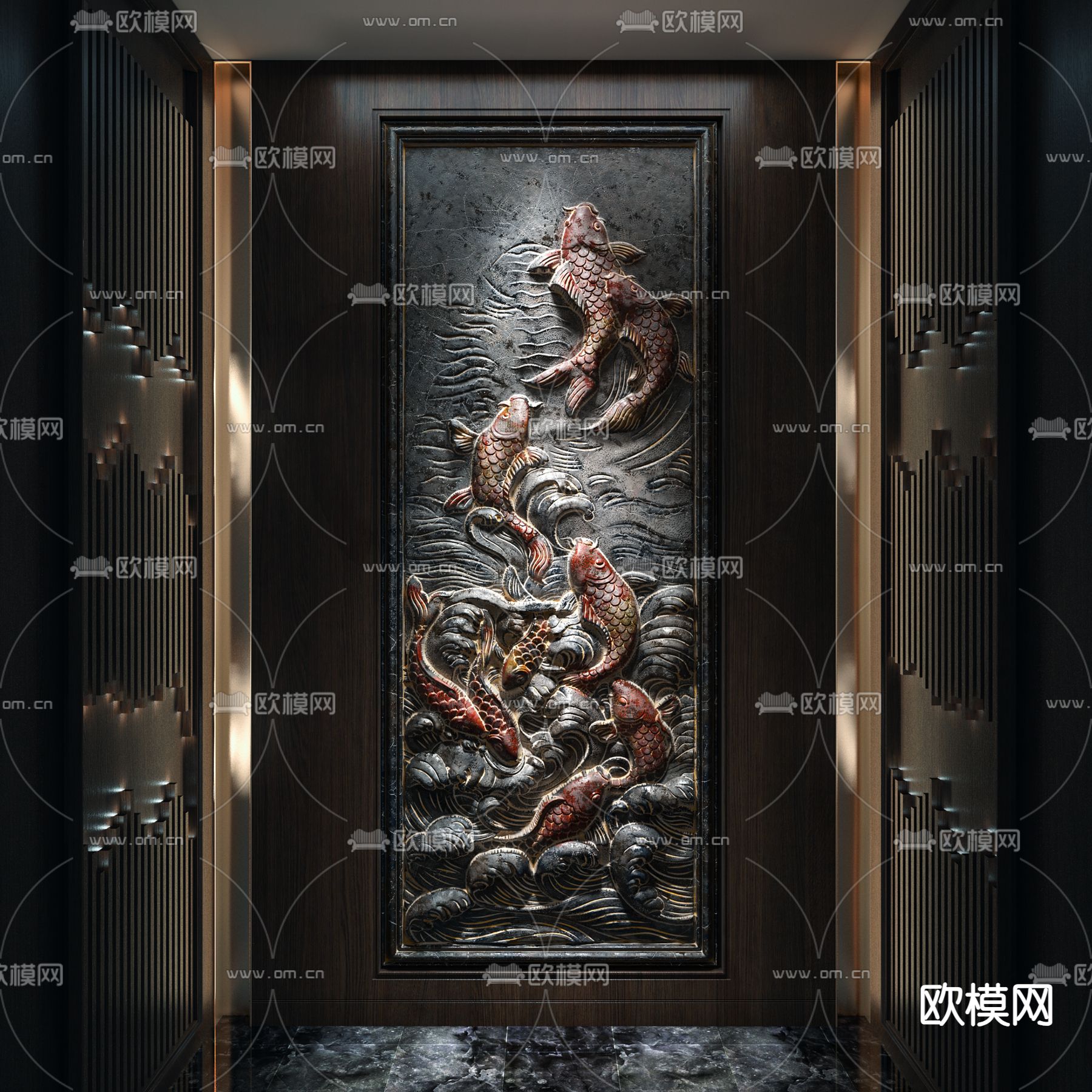 新中式玄关 浮雕玄关 玉石浮雕su模型下载（渲染图3）