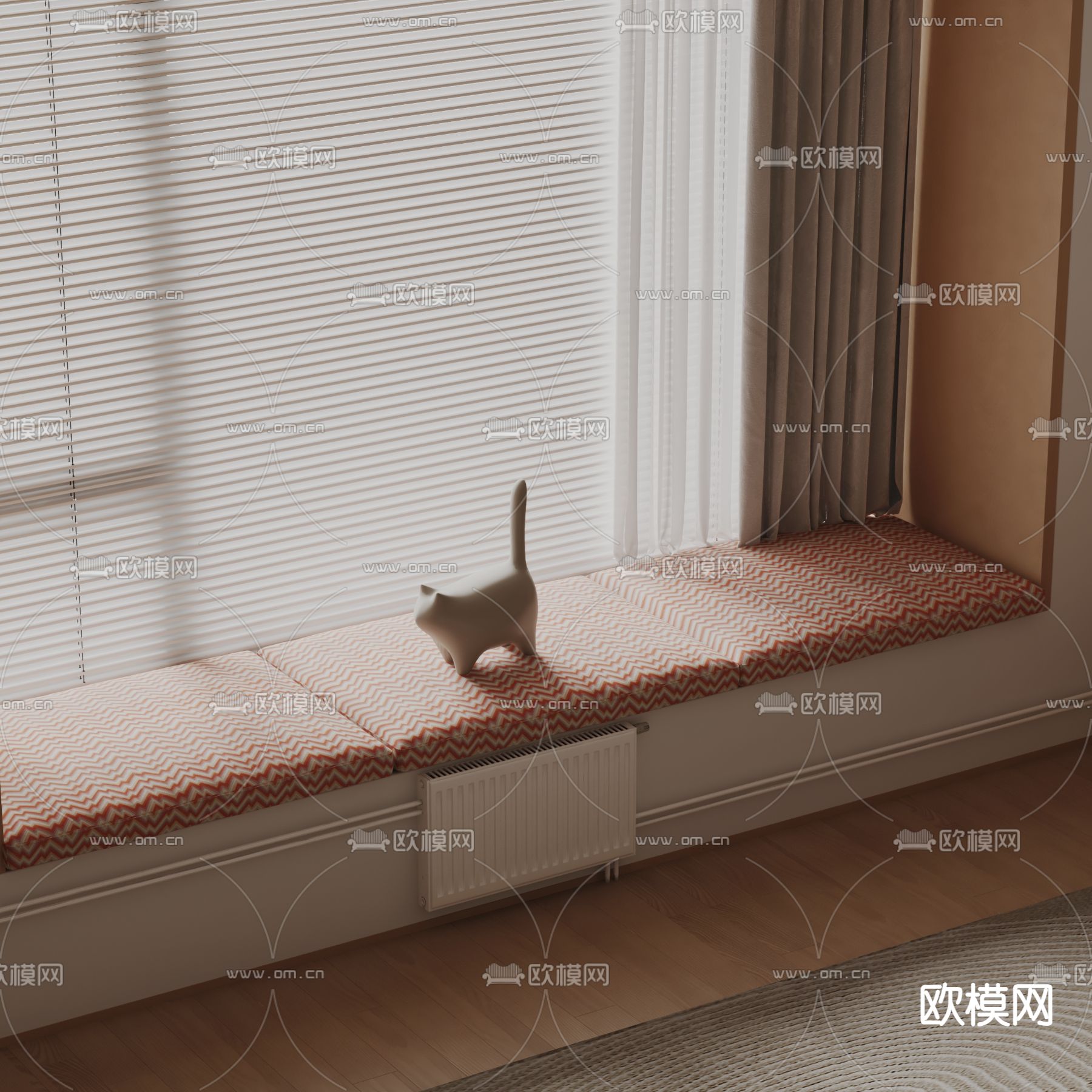 现代布艺坐垫 阳台坐垫su模型下载（渲染图2）