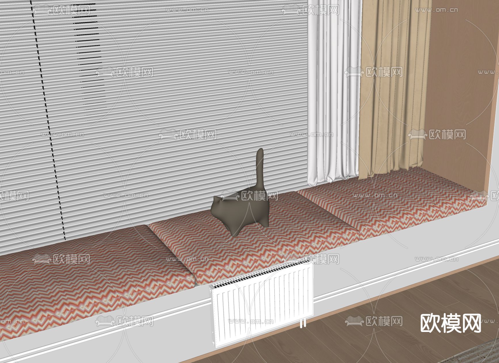 现代布艺坐垫 阳台坐垫su模型下载（渲染图1）