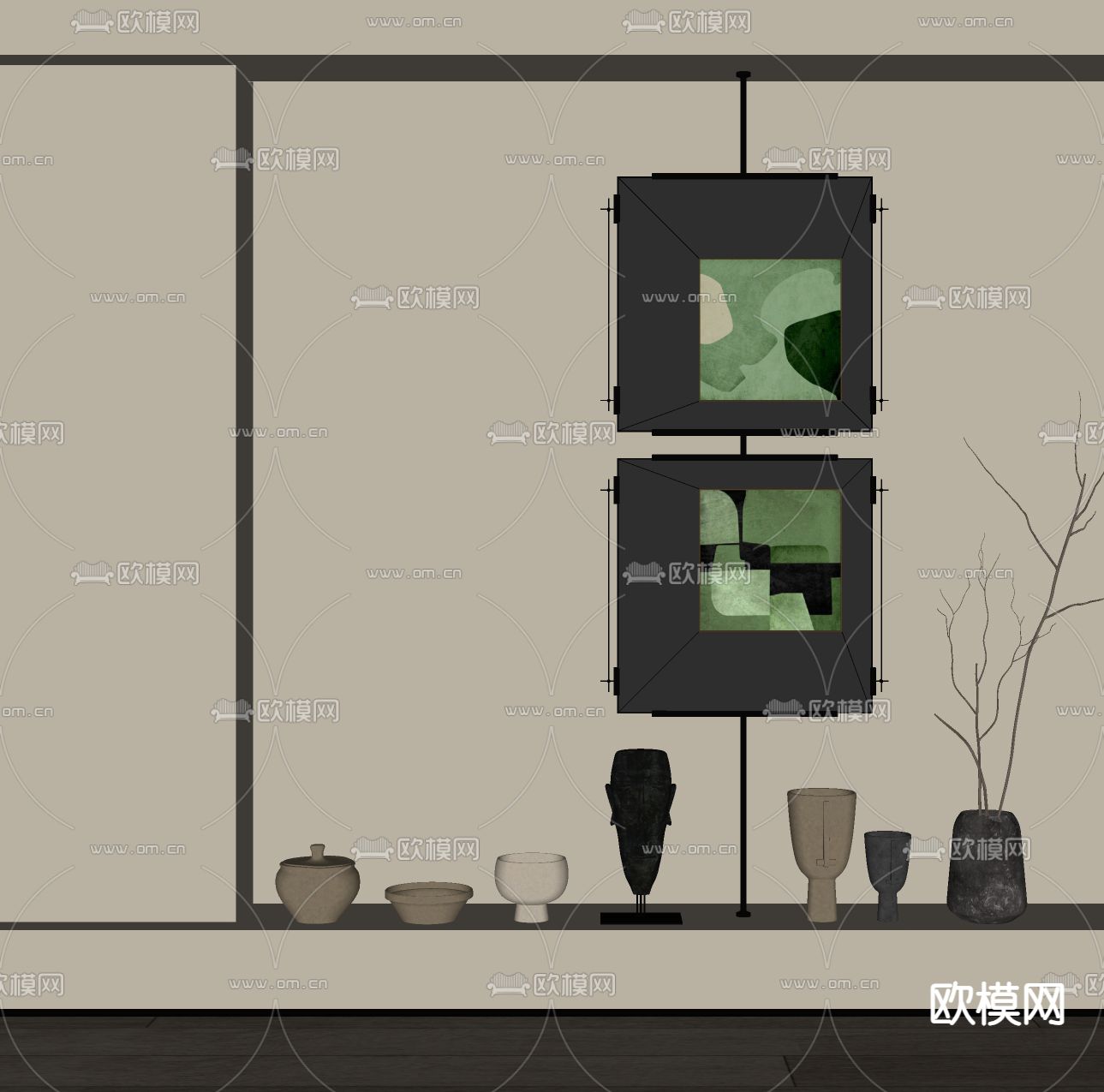 侘寂风装饰画 挂画su模型下载（渲染图1）