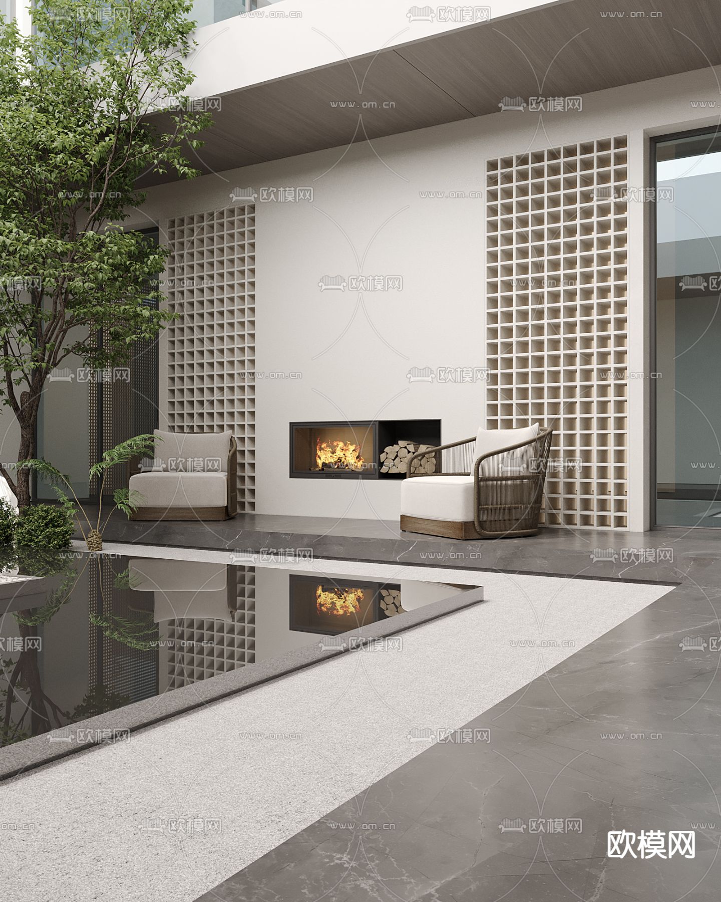 新中式天井 酒店中庭3d模型下载（渲染图2）