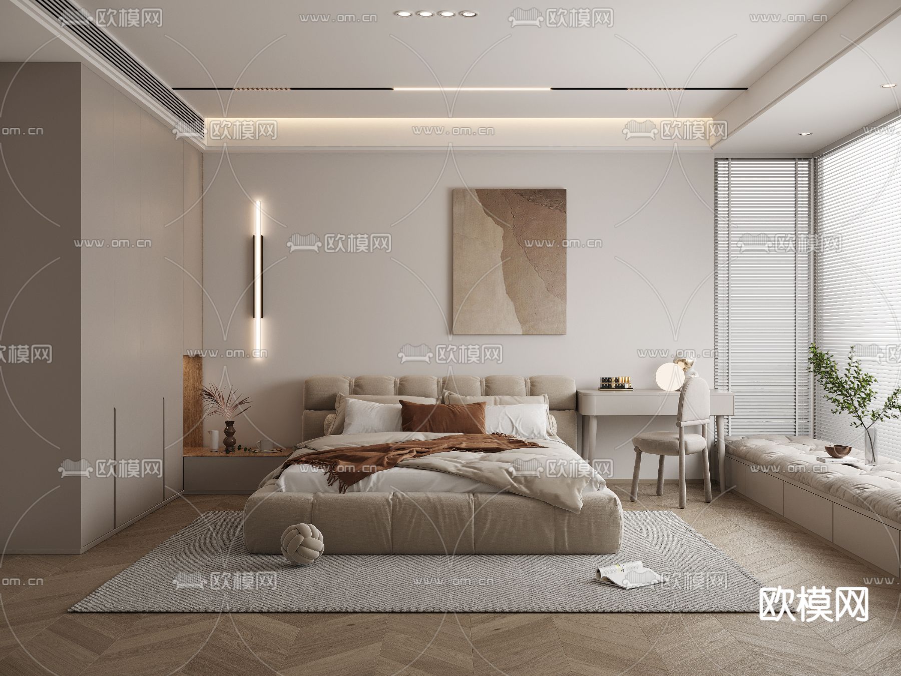 现代卧室 主人房3d模型下载