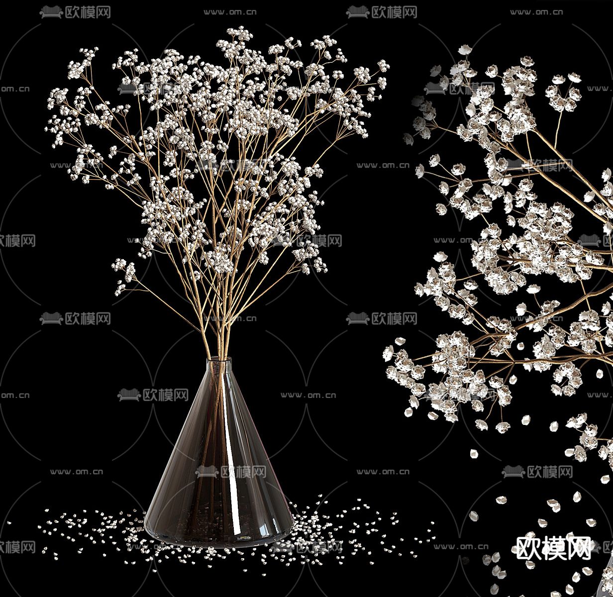 花瓶 花艺 干花 插花3d模型下载