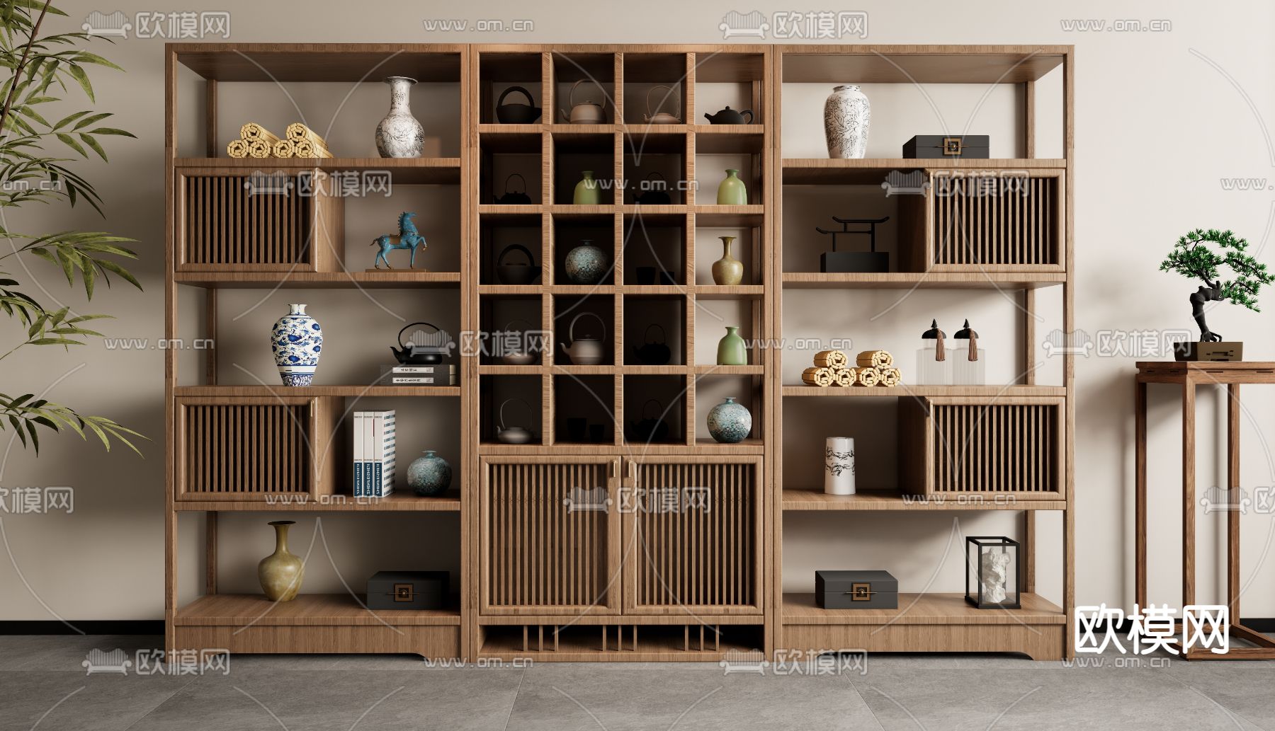 新中式博古架 置物架su模型下载（渲染图2）