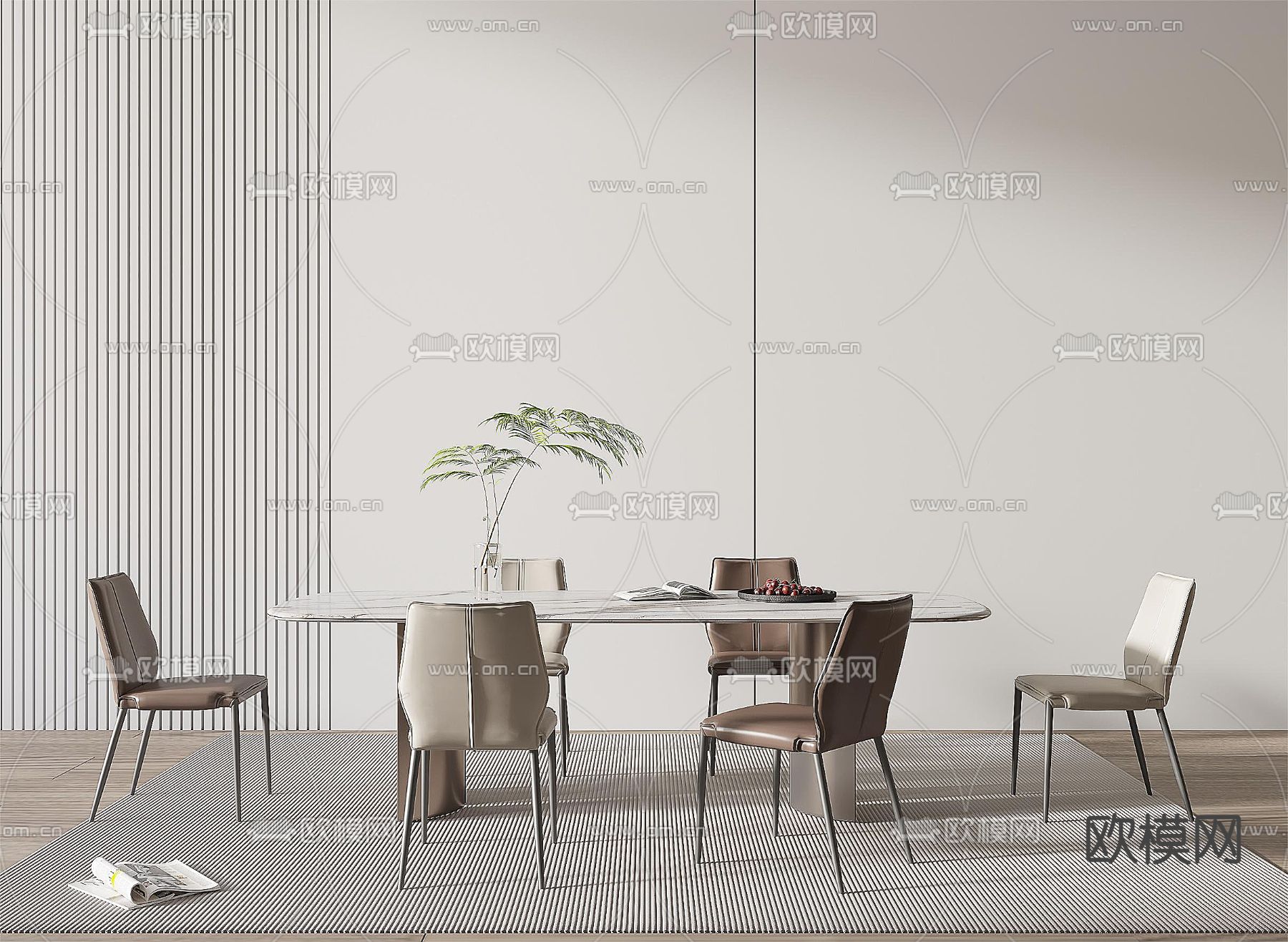 现代餐桌椅 椭圆餐桌3d模型下载