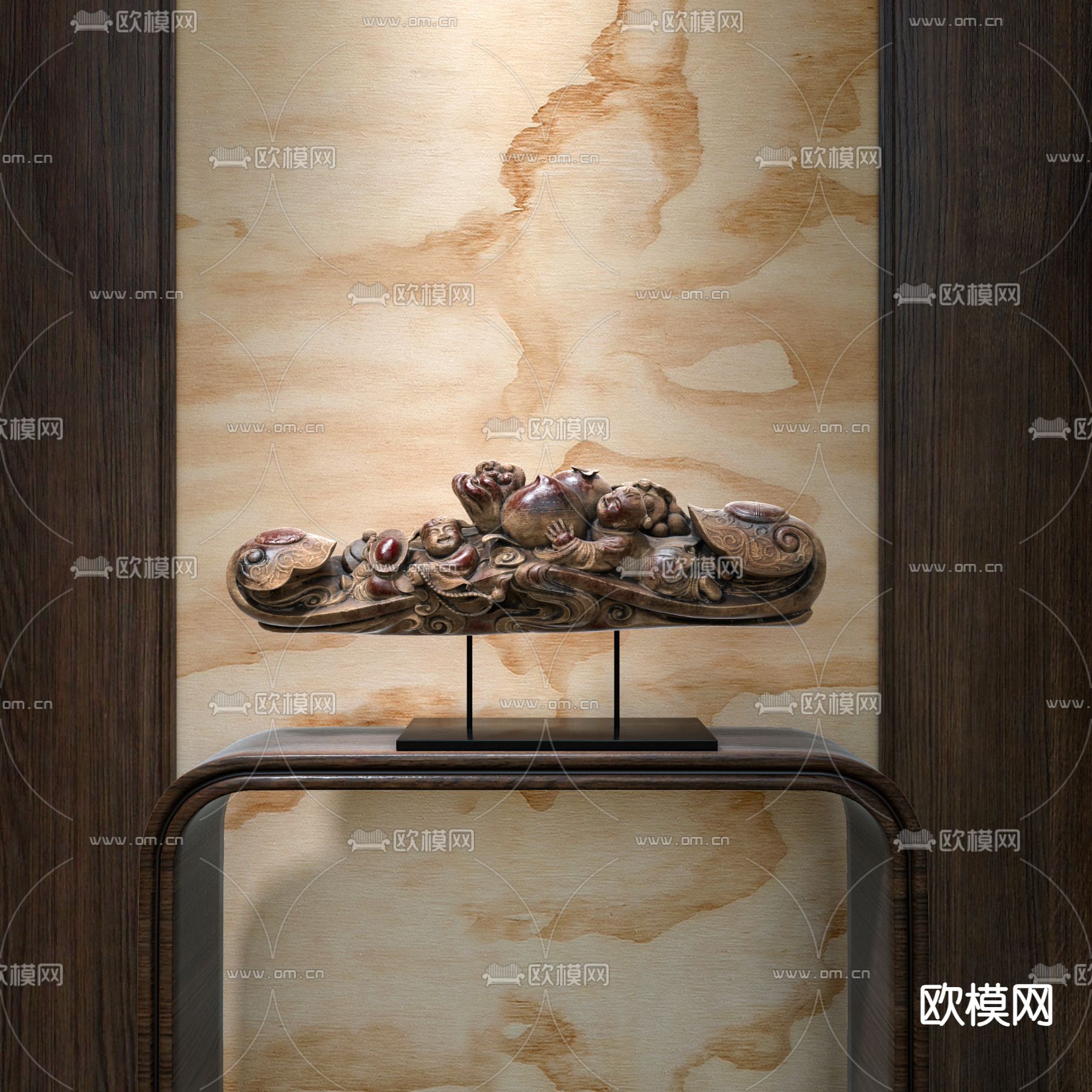 新中式浮雕摆件su模型下载（渲染图2）