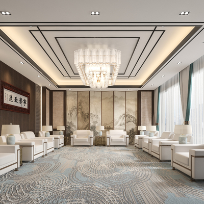  新中式接待室 会客厅su模型 