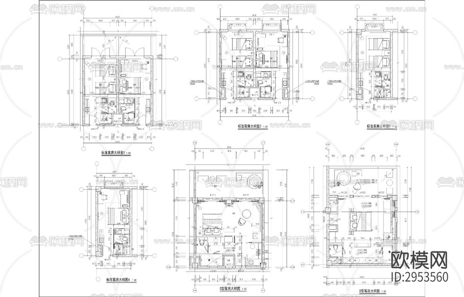 新中式酒店建筑cad施工圖下載(渲染圖5)
