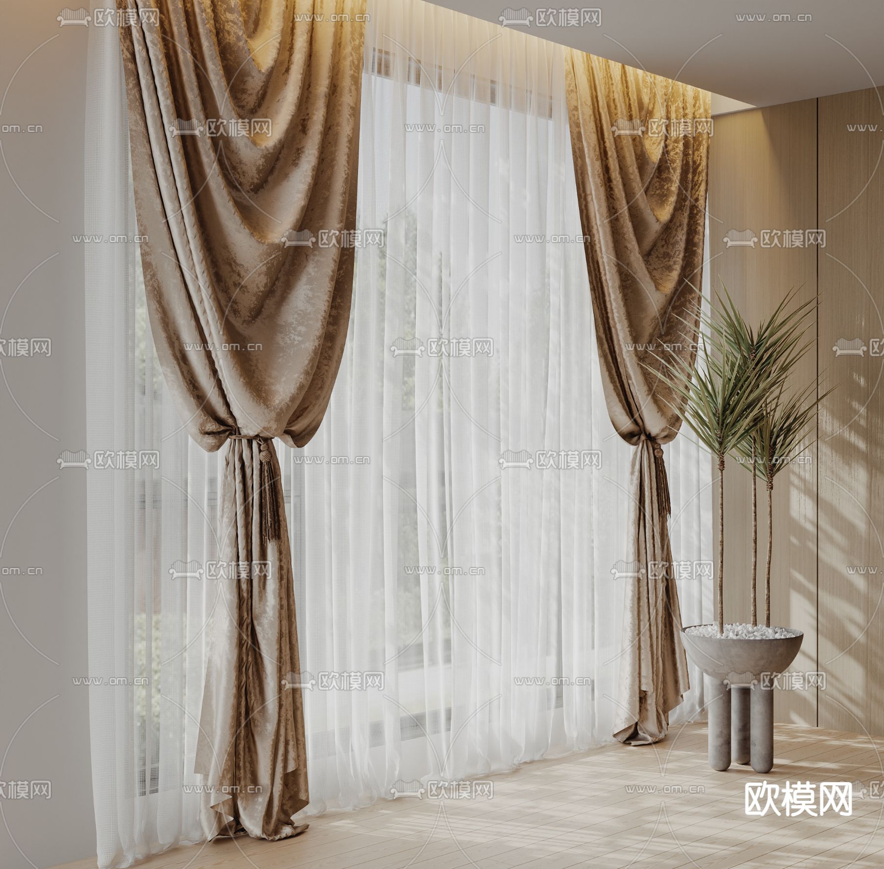 现代窗帘 纱帘3d模型下载