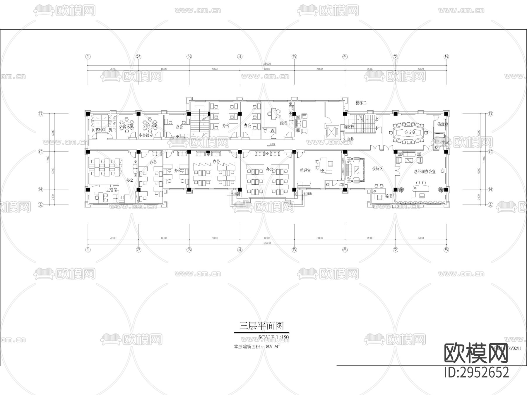 办公楼办公室装修设计cad施工图下载（渲染图1）