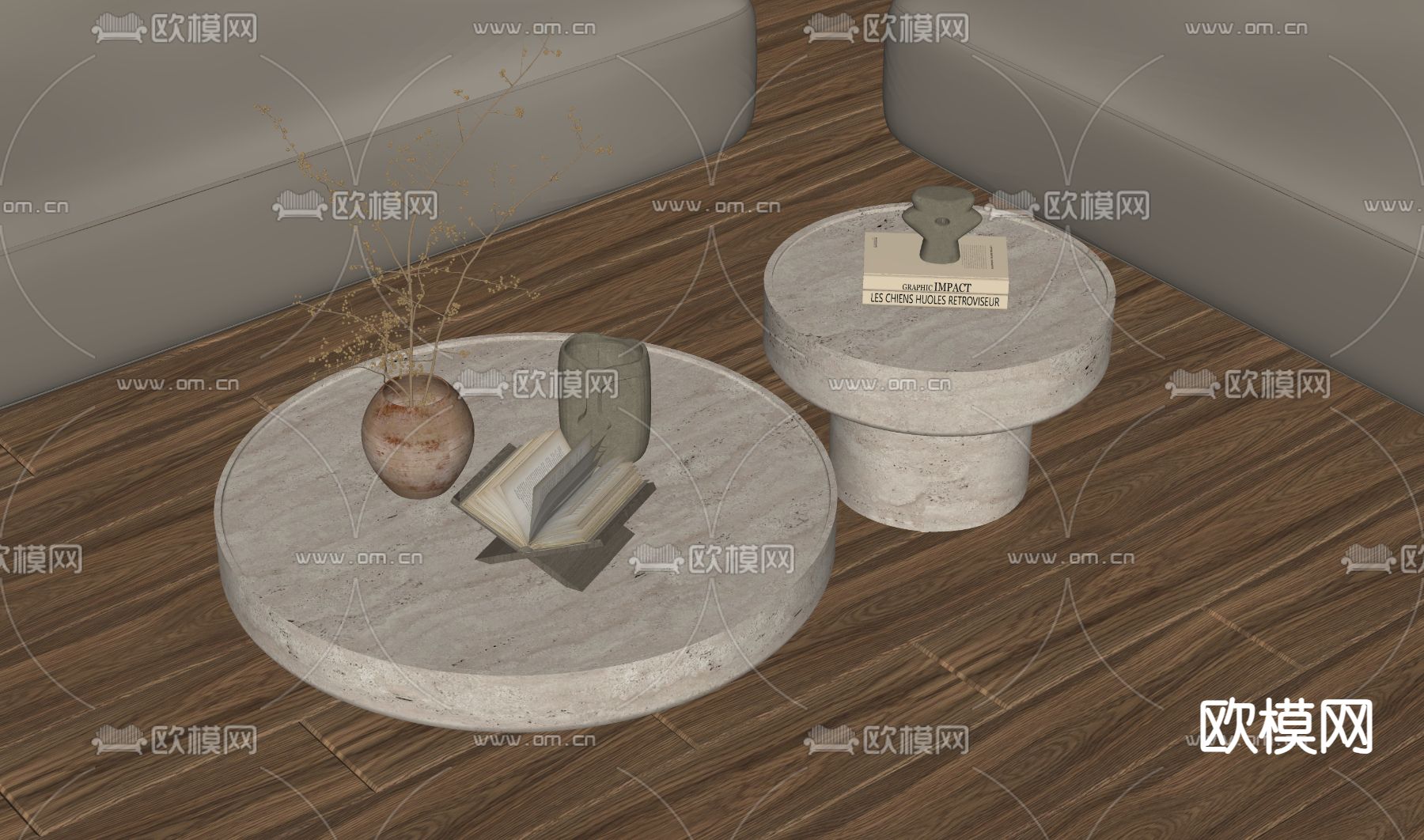 侘寂风茶几su模型下载（渲染图1）