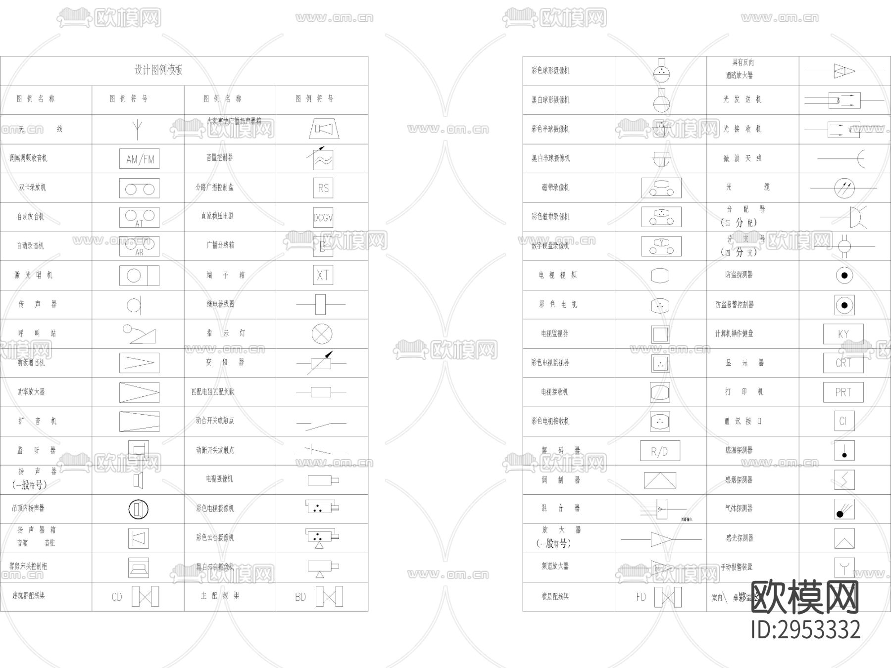 安防系统通用图形符号cad图库下载（渲染图3）