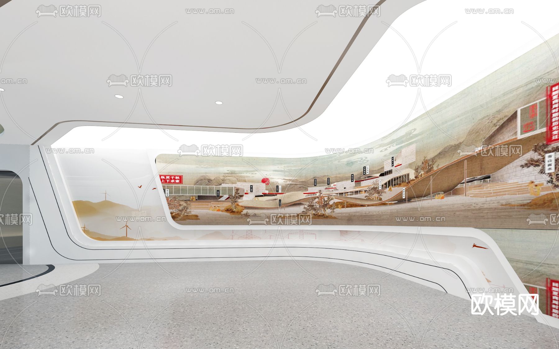 新中式文化展厅su模型下载（渲染图3）