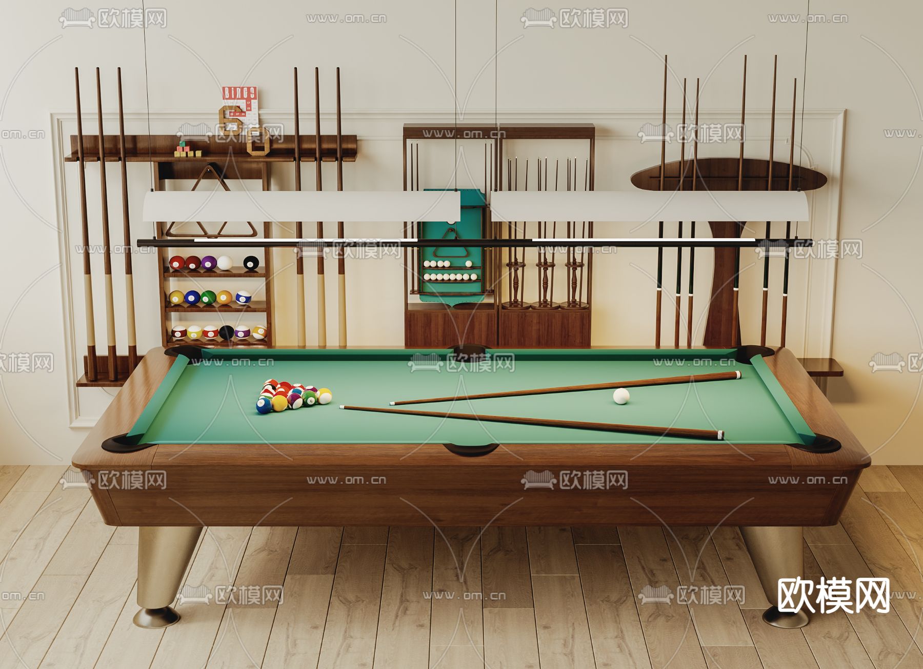 台球桌 台球杆 桌球3d模型下载