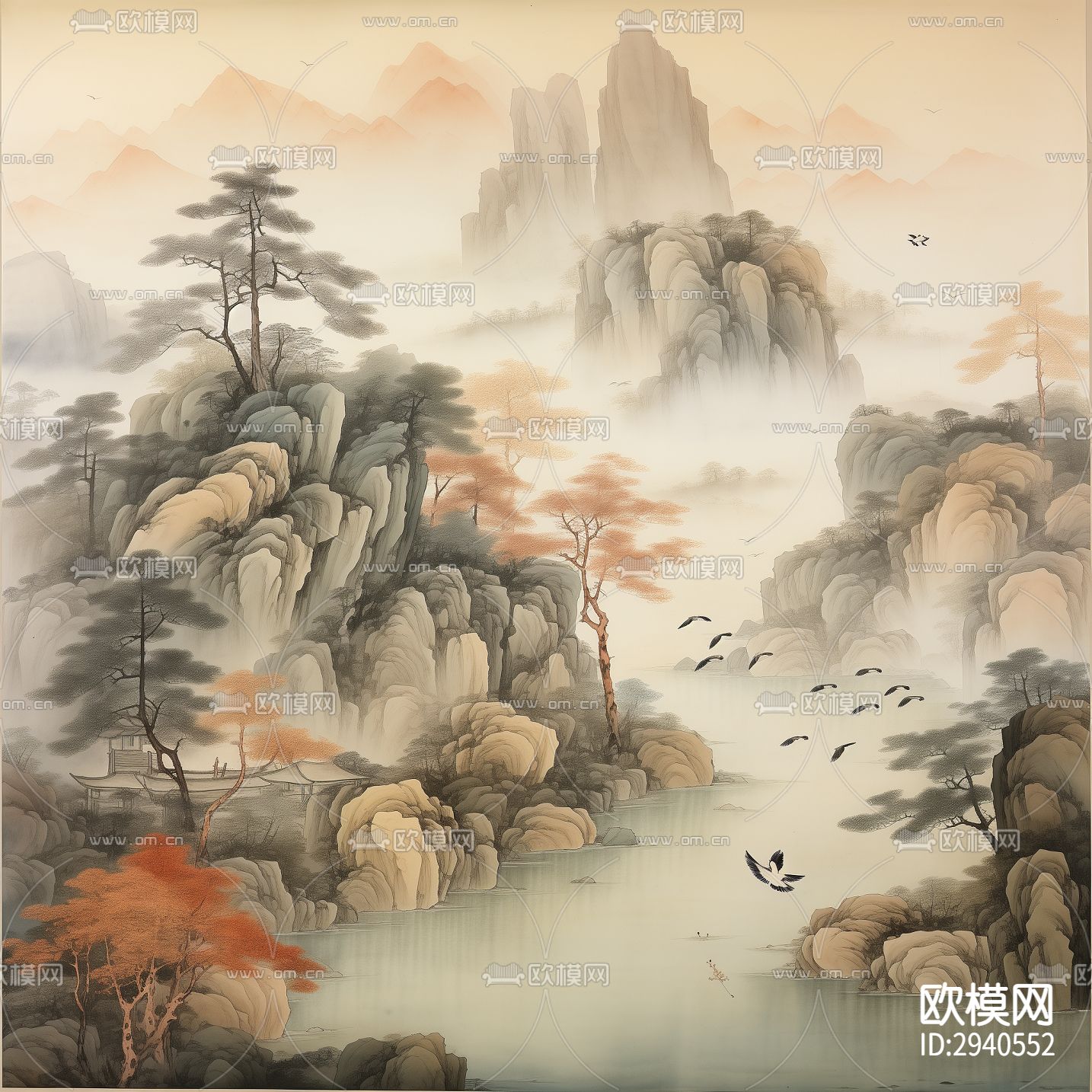 新中式山水硬包壁纸下载