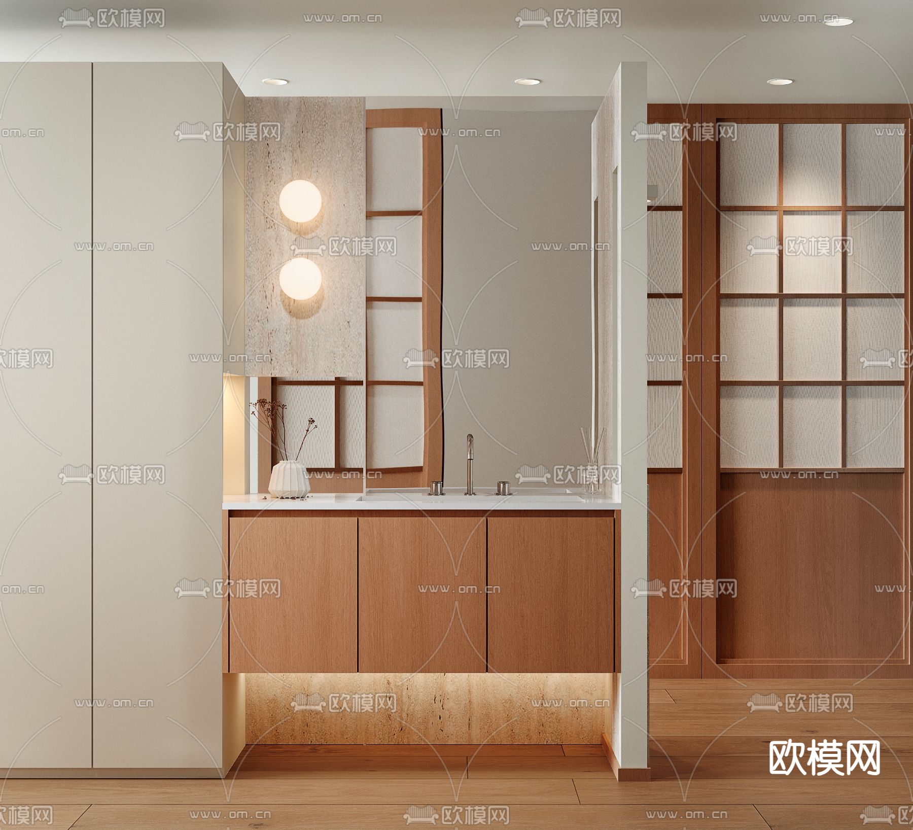 侘寂浴室柜 洗手台3d模型下载