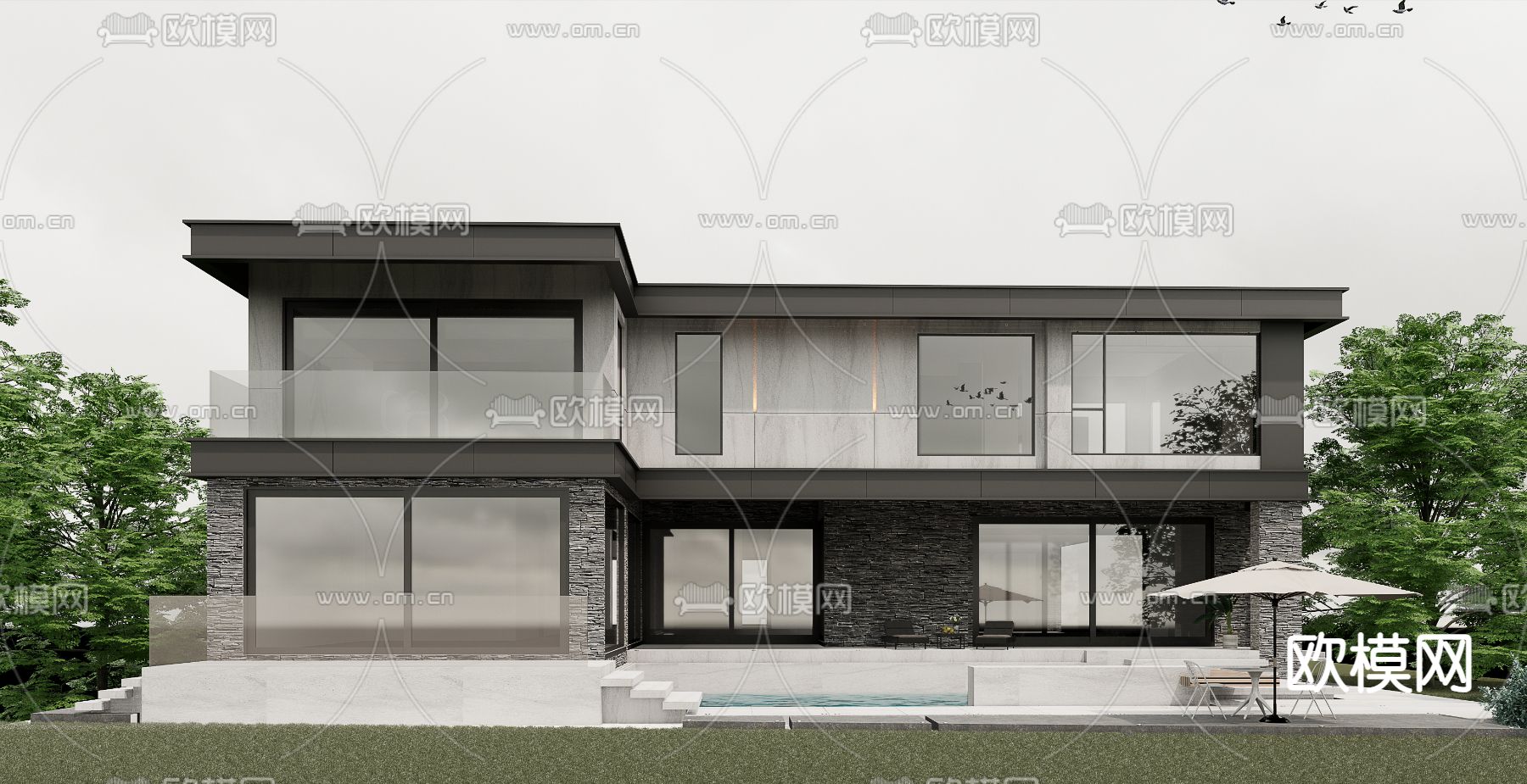 现代独栋别墅su模型下载（渲染图3）