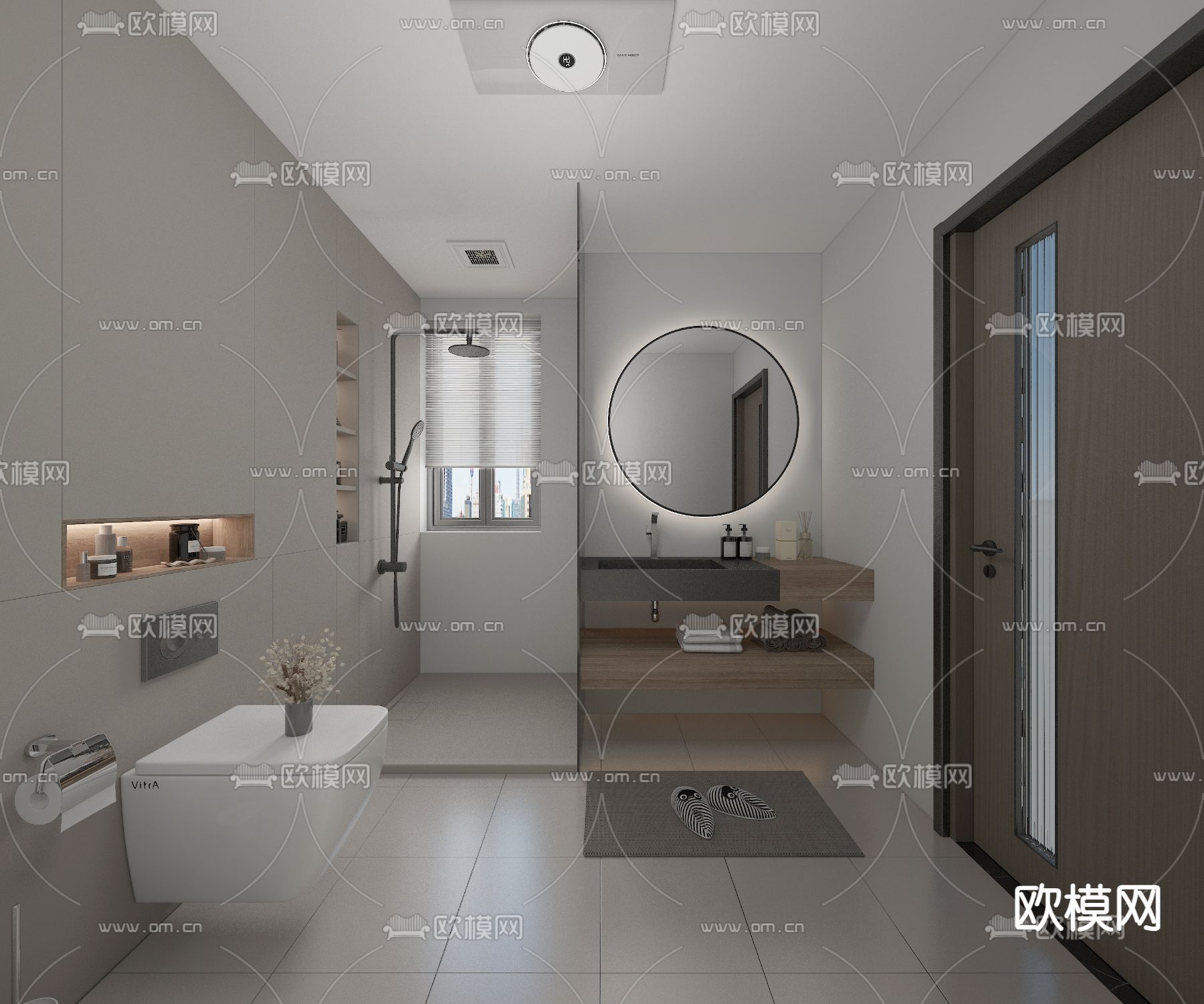 现代卫生间 浴室 洗手间免费3d模型下载_ID14355653_3dmax免费模型-欧模网