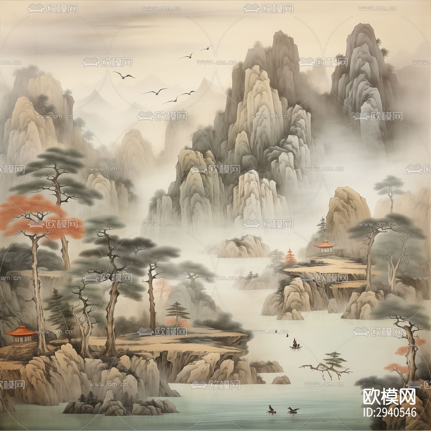 新中式山水硬包壁纸下载