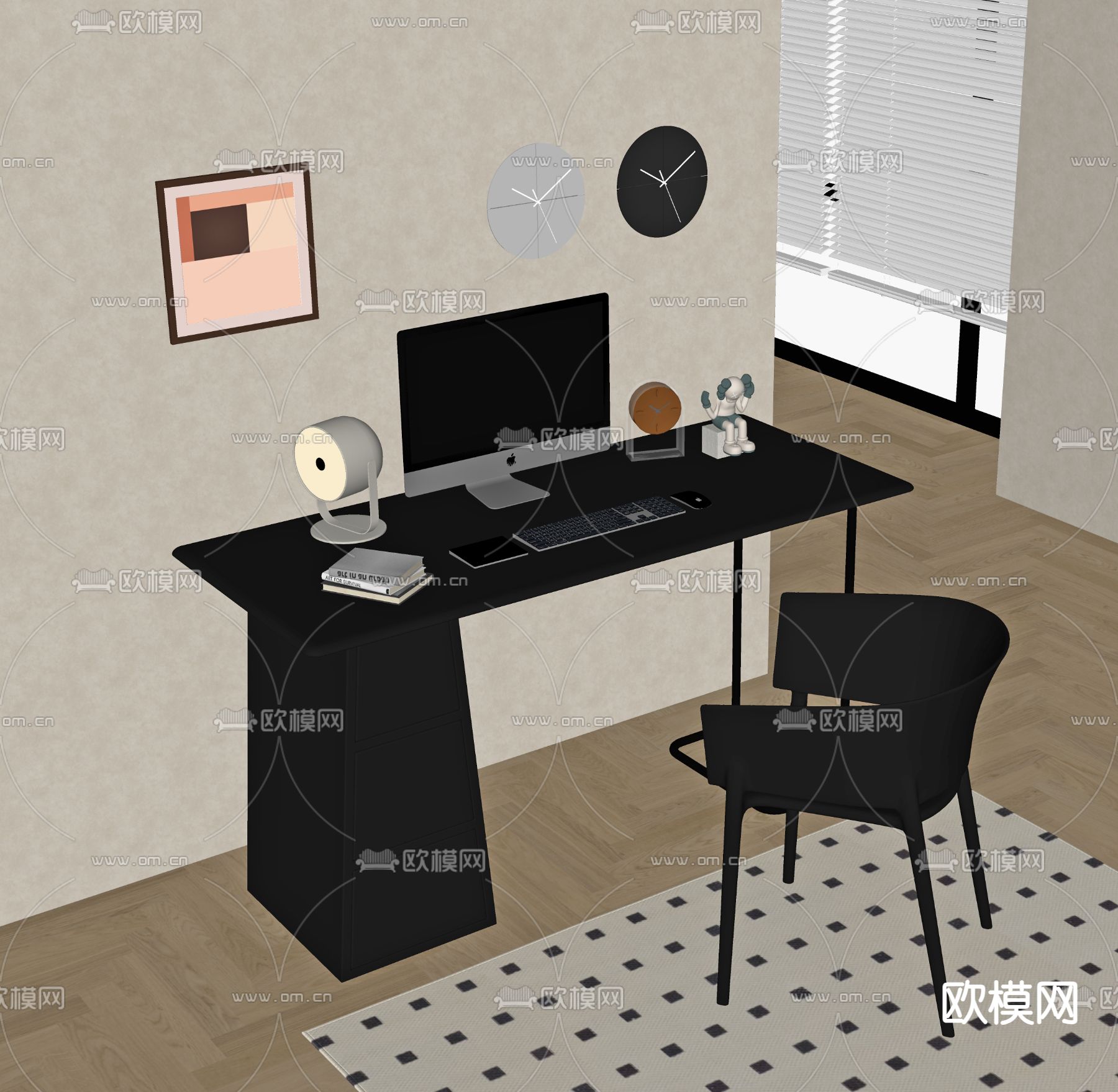 现代书桌椅su模型下载（渲染图1）