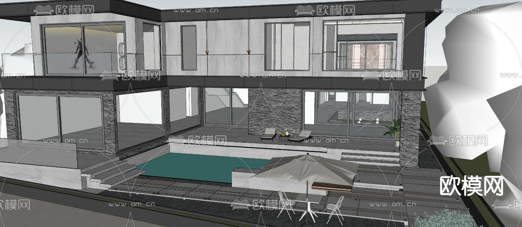 现代独栋别墅su模型下载（渲染图2）