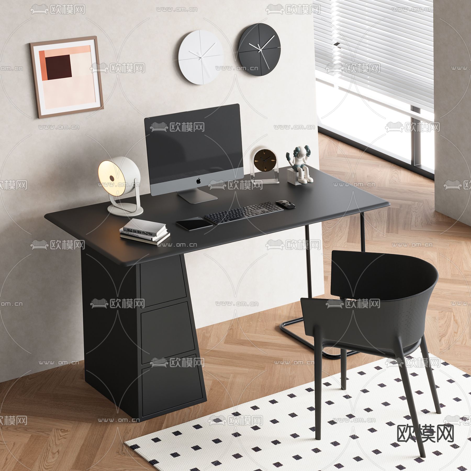 现代书桌椅su模型下载（渲染图2）
