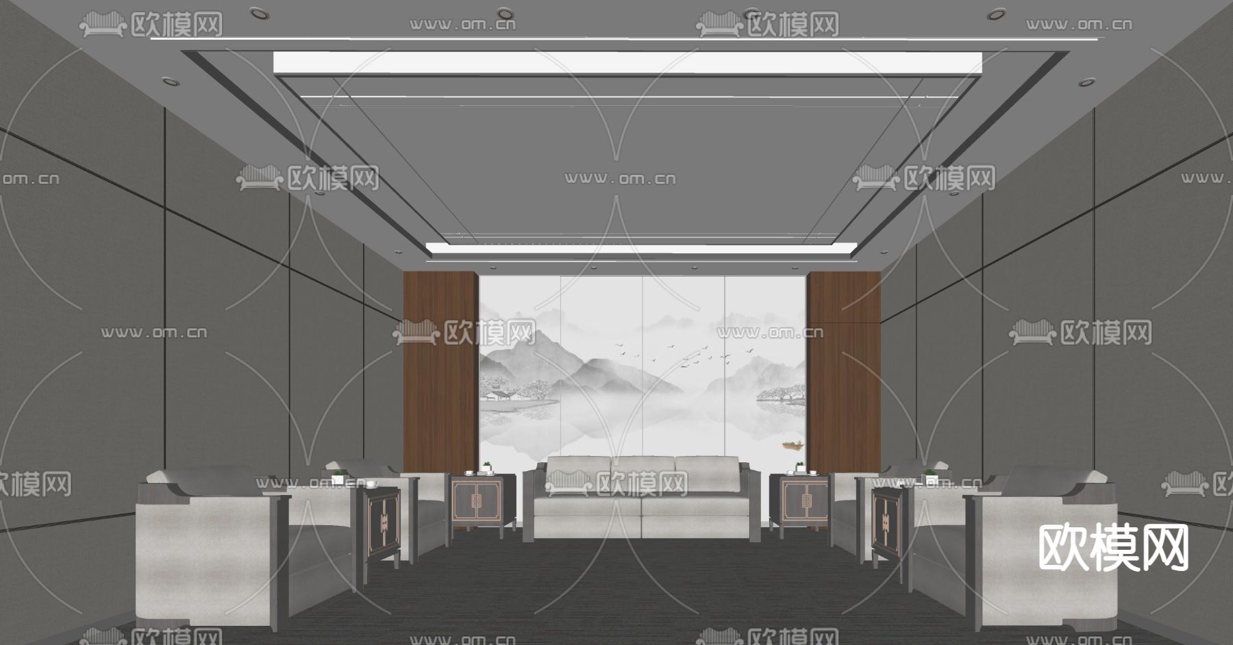 新中式接待室 会客厅su模型下载（渲染图1）