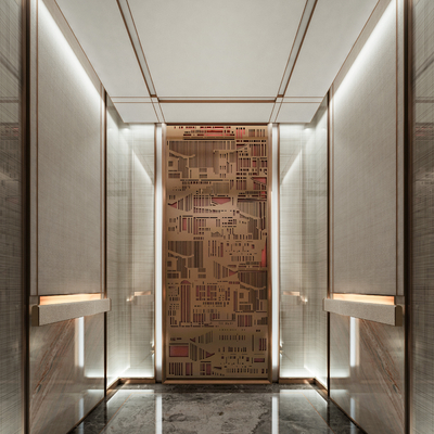  新中式电梯轿厢su模型 