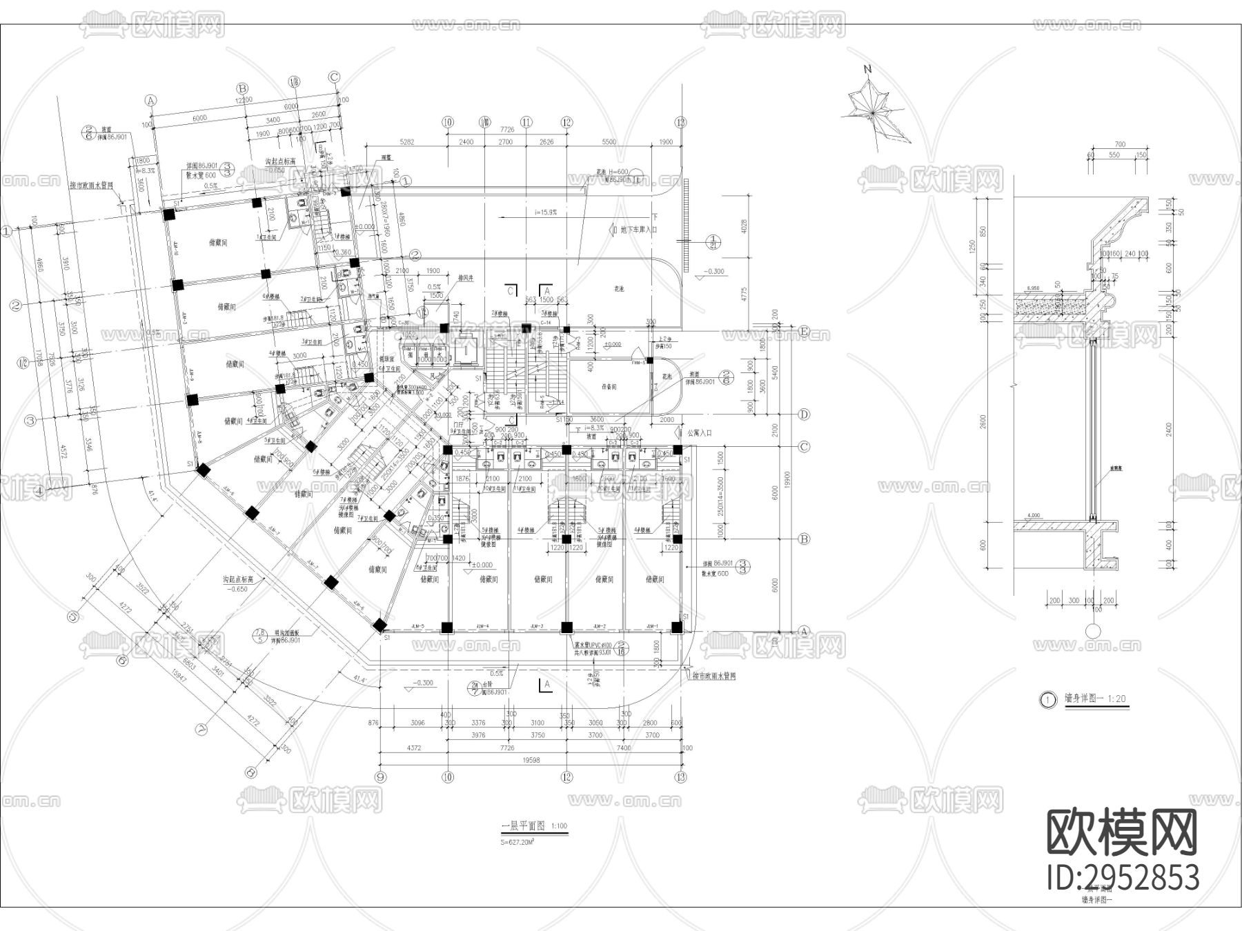 高层商住楼cad施工图下载（渲染图1）