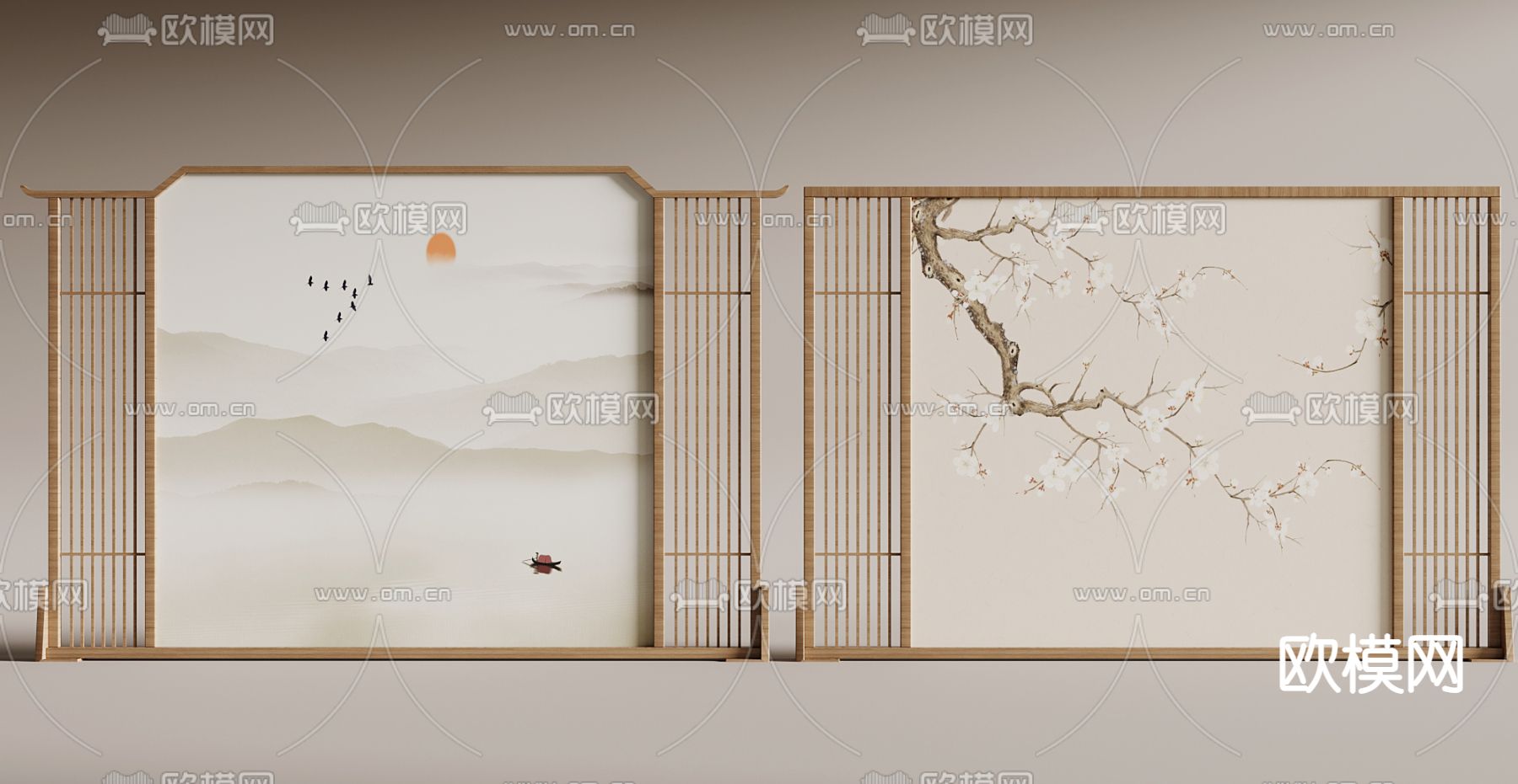 水墨画屏风 插屏 隔断3d模型下载