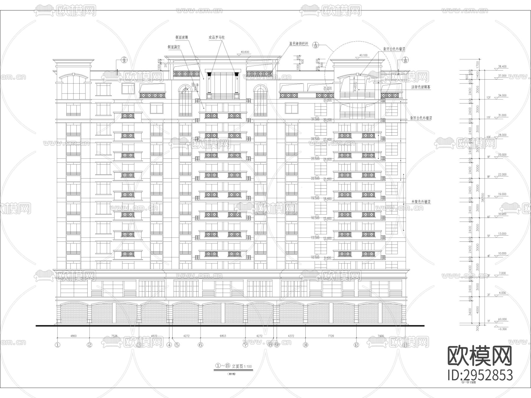 高层商住楼cad施工图下载（渲染图2）