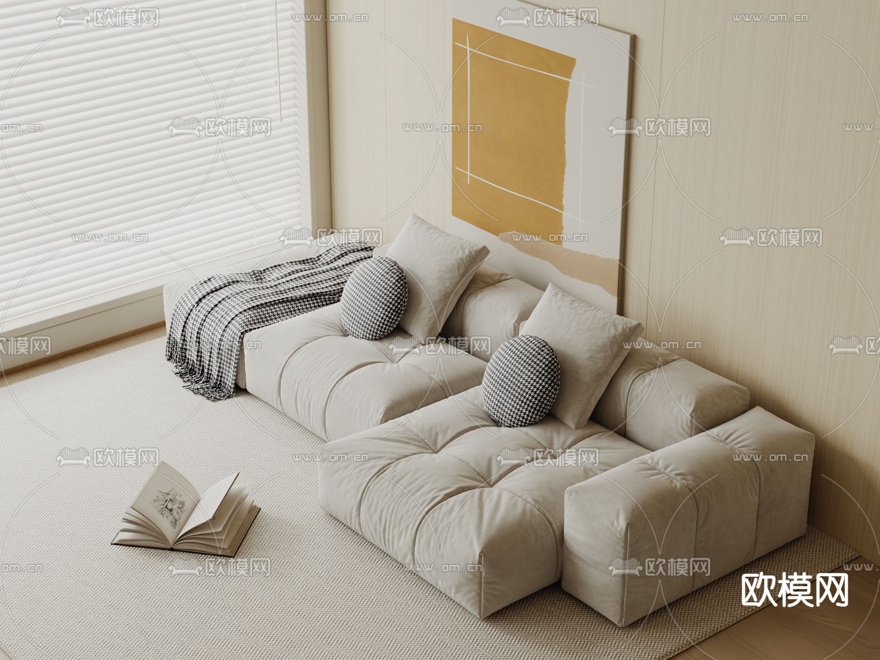 现代多人沙发su模型下载（渲染图2）