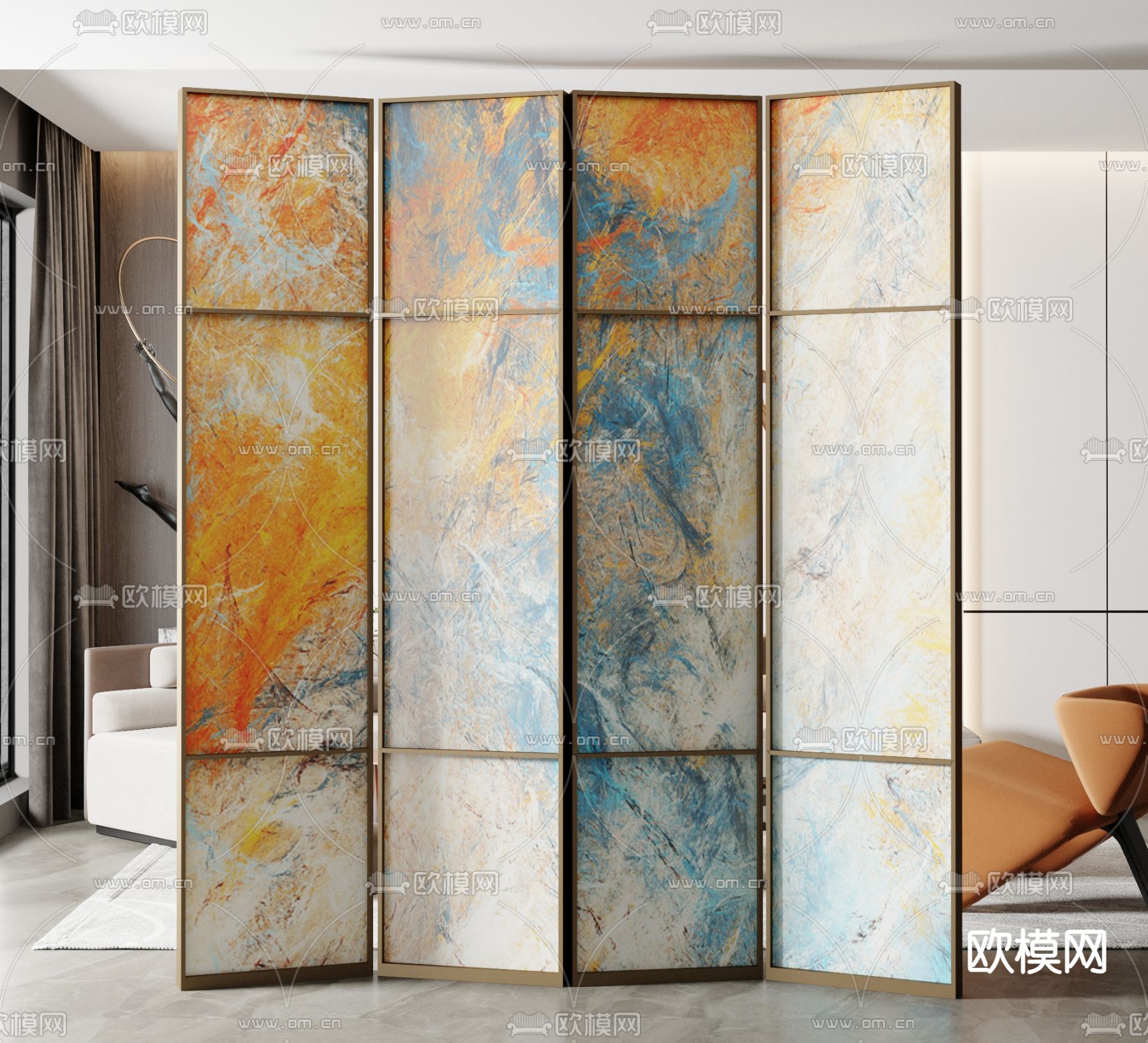 简欧屏风 隔断su模型下载（渲染图2）