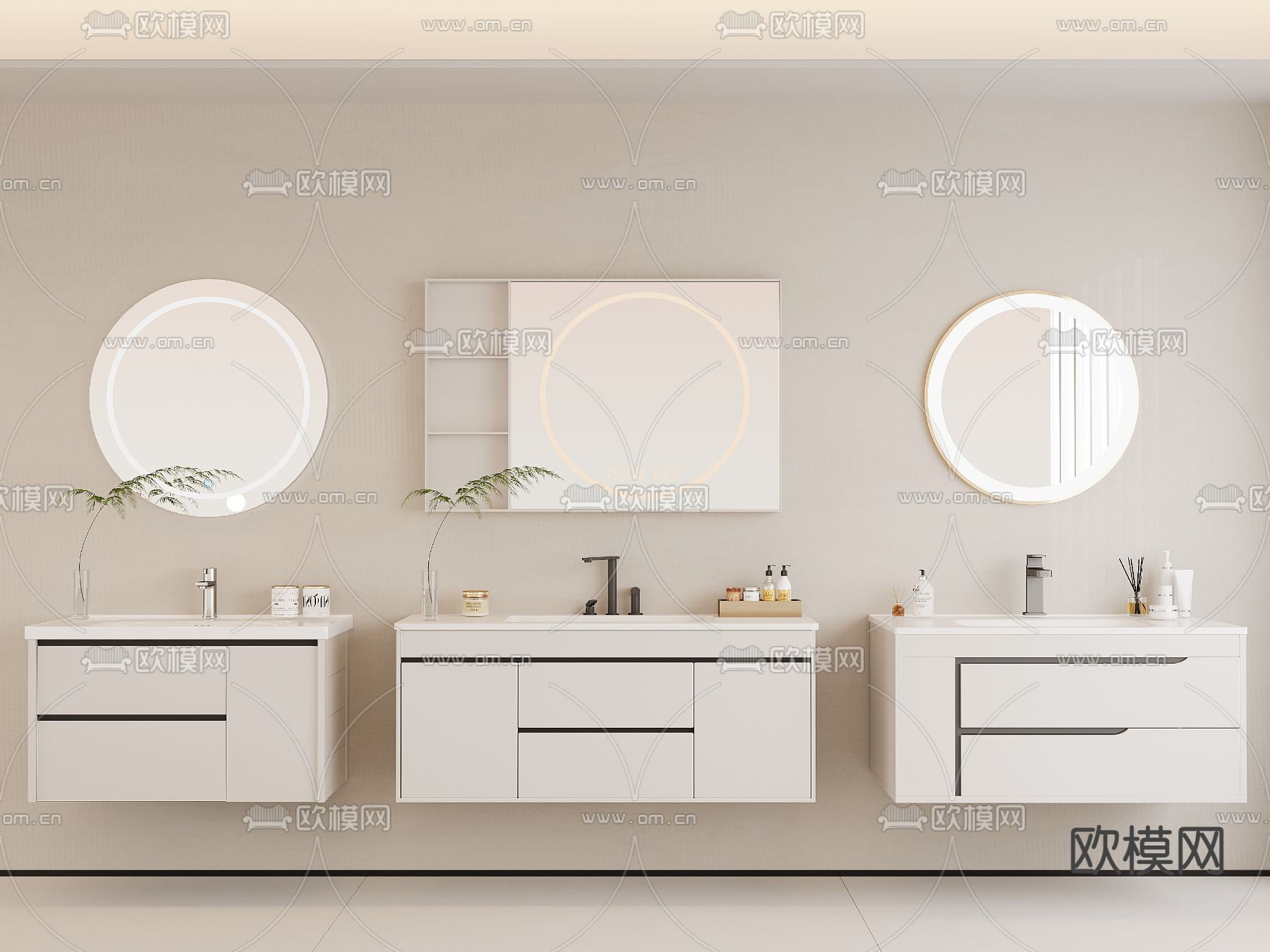 台盆 浴室柜 镜柜 洗手台3d模型下载