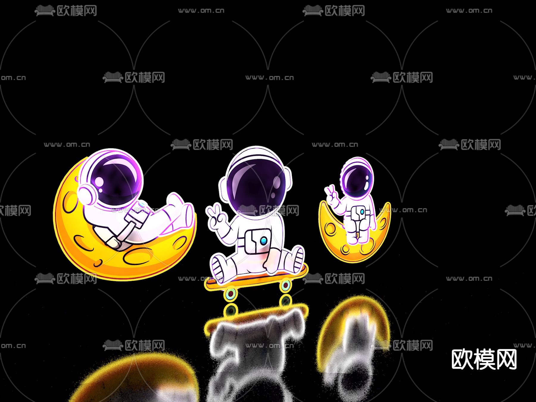 太空人霓虹灯免费3d模型下载