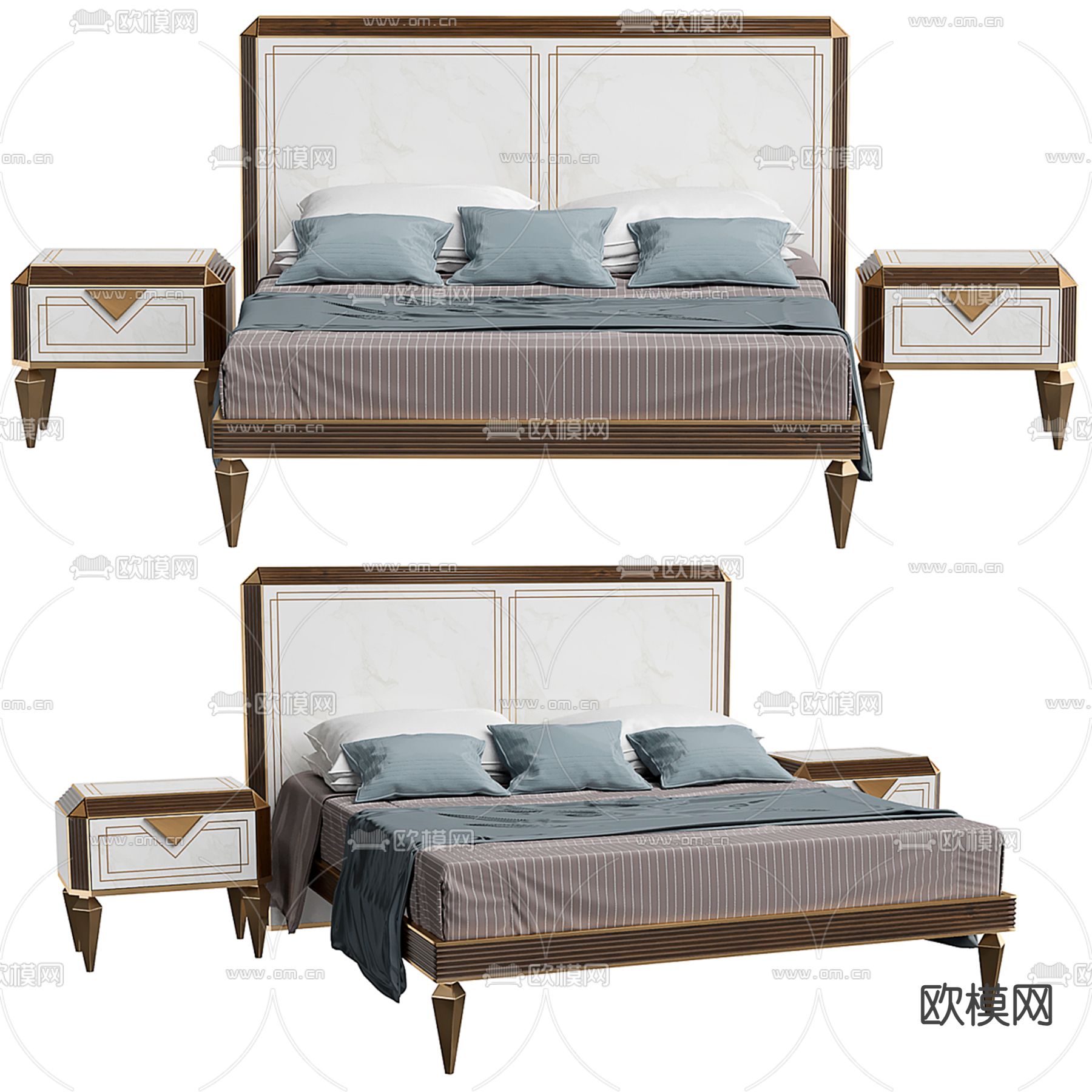 简欧双人床3d模型下载