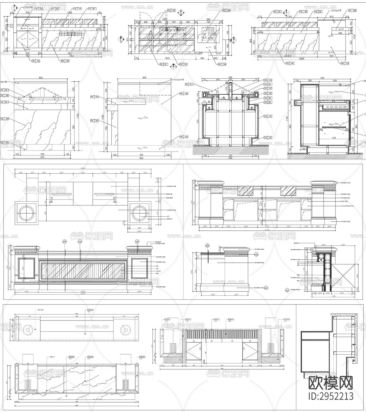 服务台柜台柜子设计详图剖面cad图库下载（渲染图6）