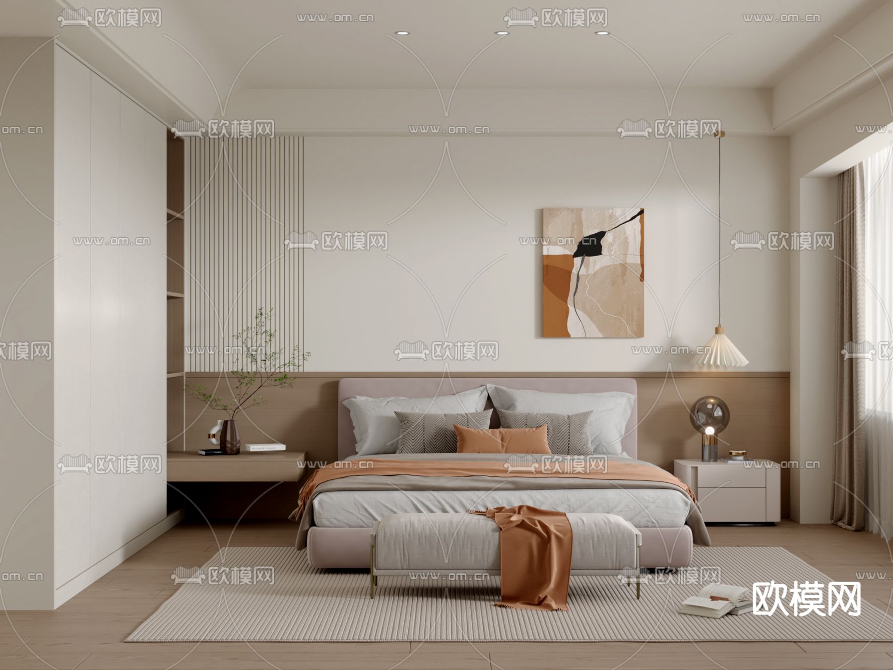 日式卧室 次卧 客卧3d模型下载（渲染图1）