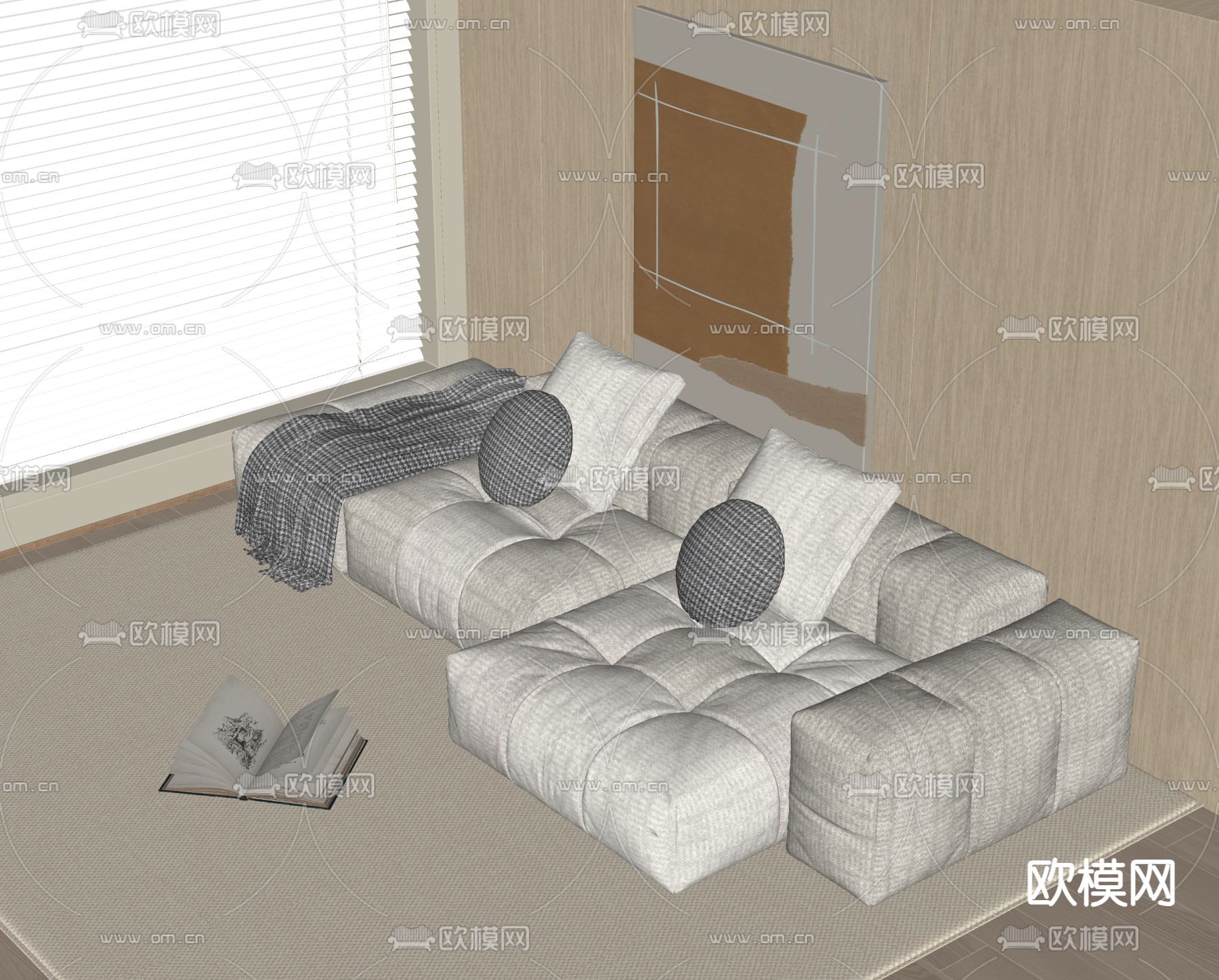 现代多人沙发su模型下载（渲染图1）