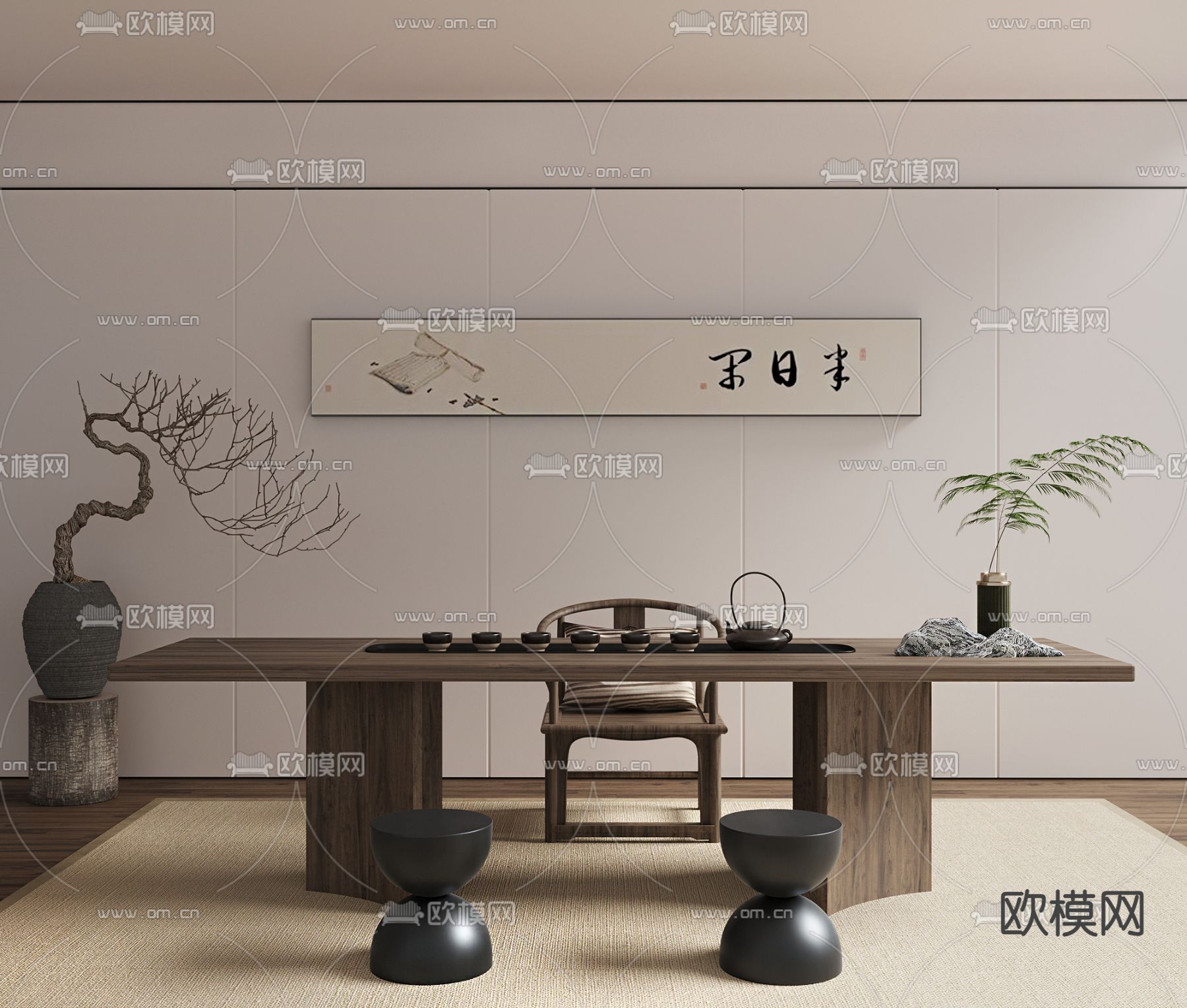 新中式茶桌 茶台3d模型下载