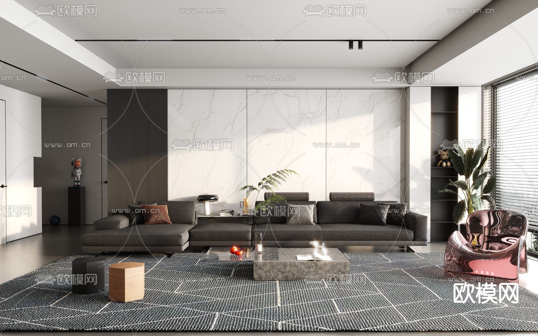 现代客厅免费3d模型下载