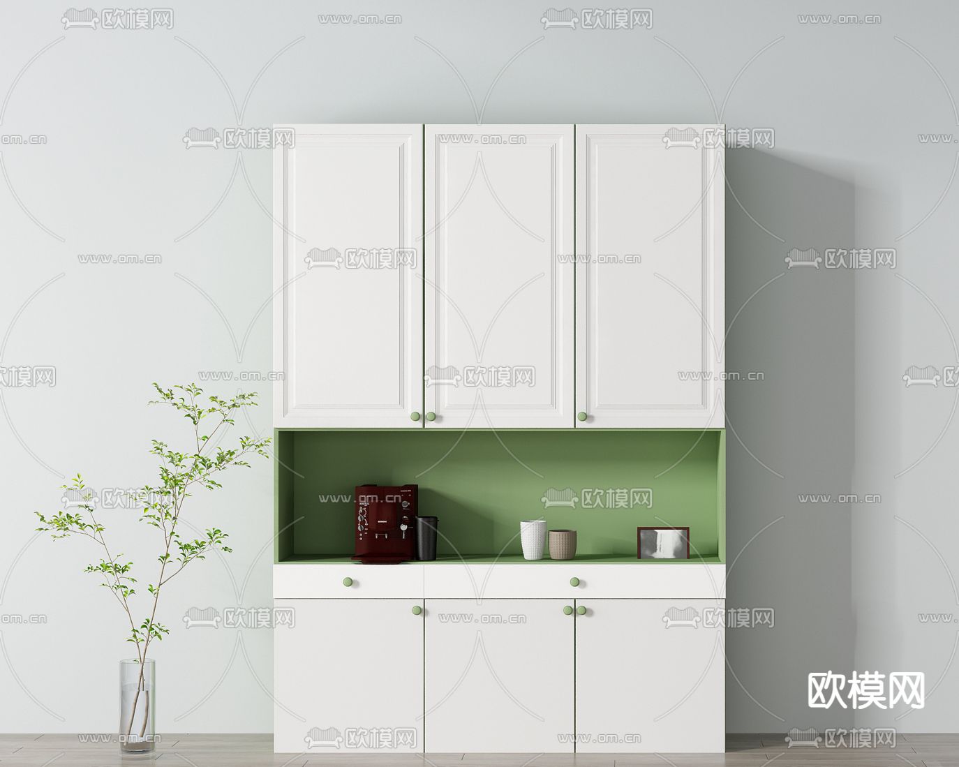 奶油风装饰柜免费3d模型下载